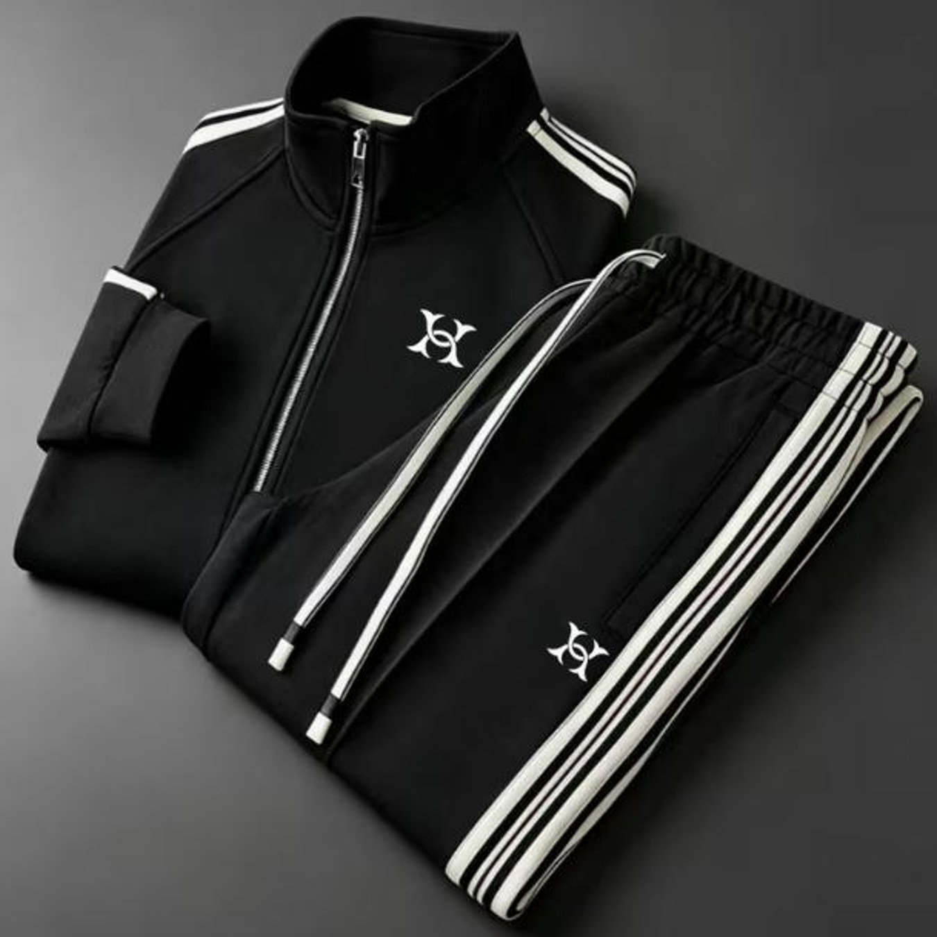 Image of Stand Collar Street Style Trendy Side Embroidery Casual Sportswear Big Size Men's Fashion For Adult Men Holiday Gift Daily Wear, Plus Size