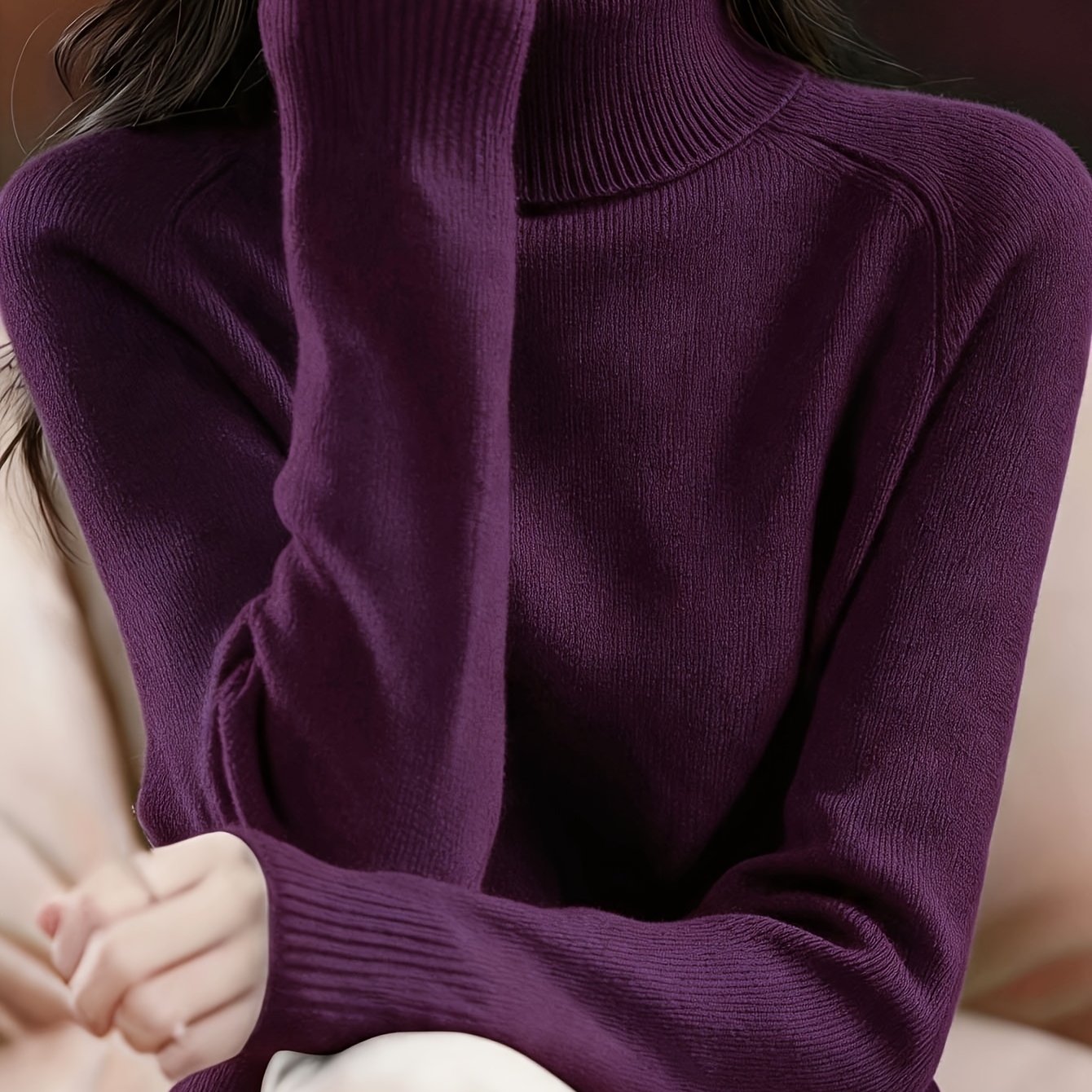 TEMU 새로운 여성용 하이넥 단색 스웨터, 우아하고 편안하며 다재다능한 패션 스웨터 여성 탑 여성 하이넥 스웨터