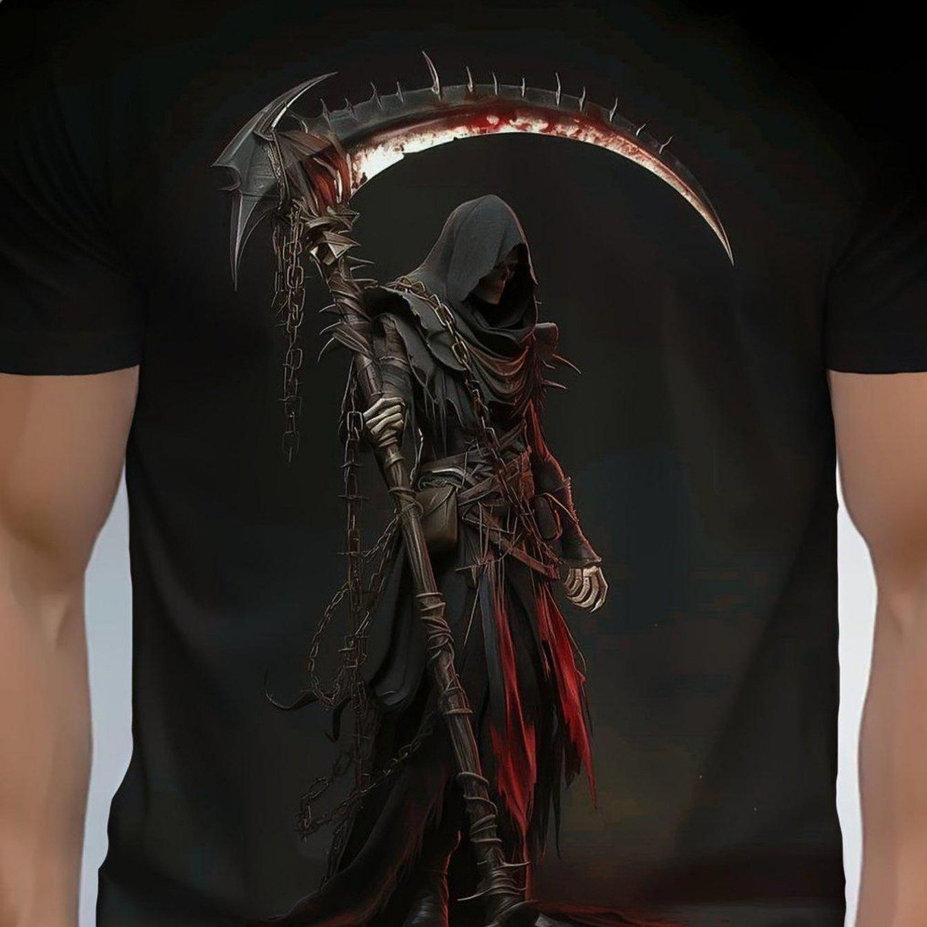 Men's Fitted Short-sleeve T-shirt With Gothic Reaper Skull Design, Black Round-neck Casual Shirt, Machine Washable For Everyday Wear, Clothing, Skull T-shirt, Vintage Style