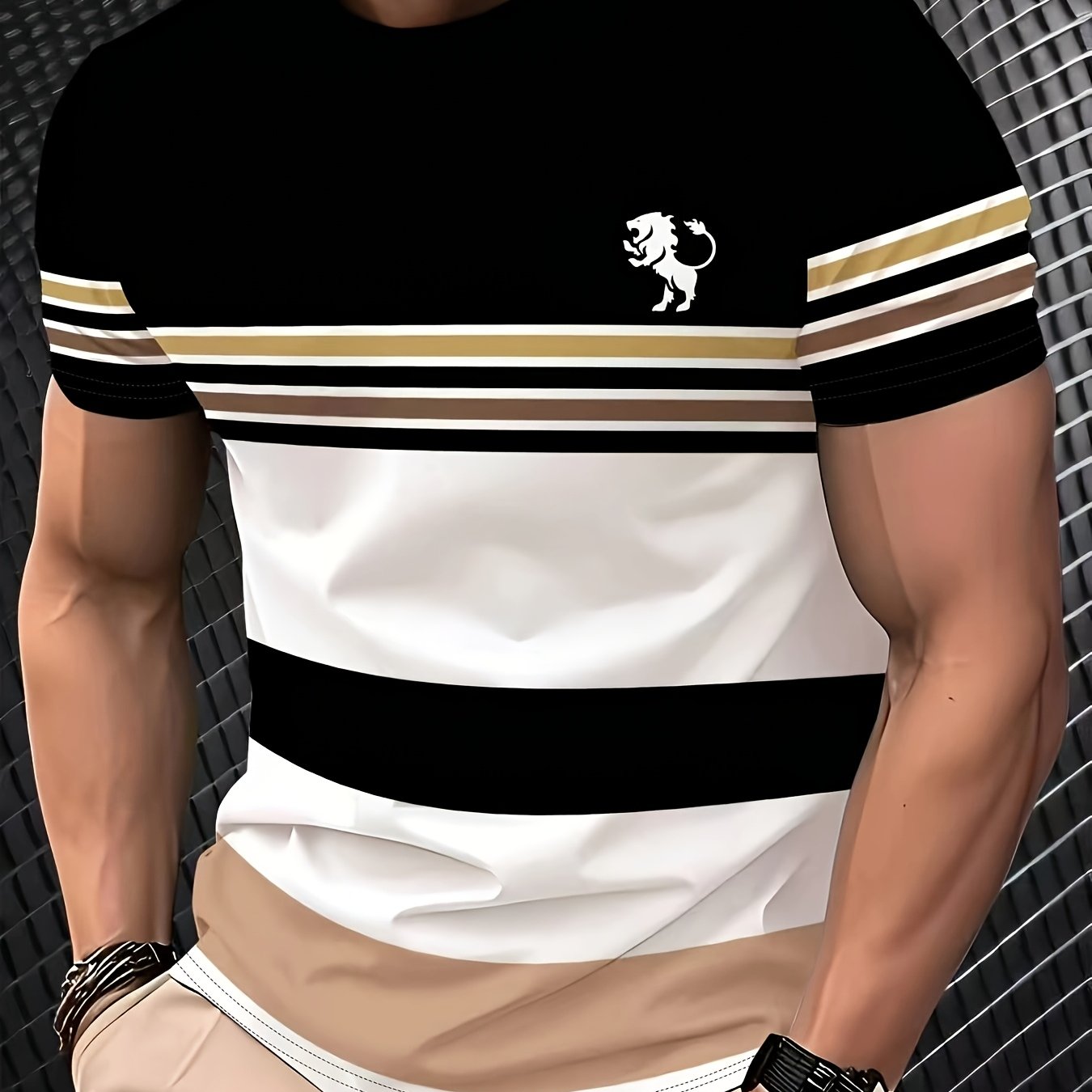 TEMU Men's Fashionable Casual T-shirt - Round Neck, Short Sleeves, Machine Washable, Comfortable For , Daily Wear | Round Neck T-shirt | Smooth