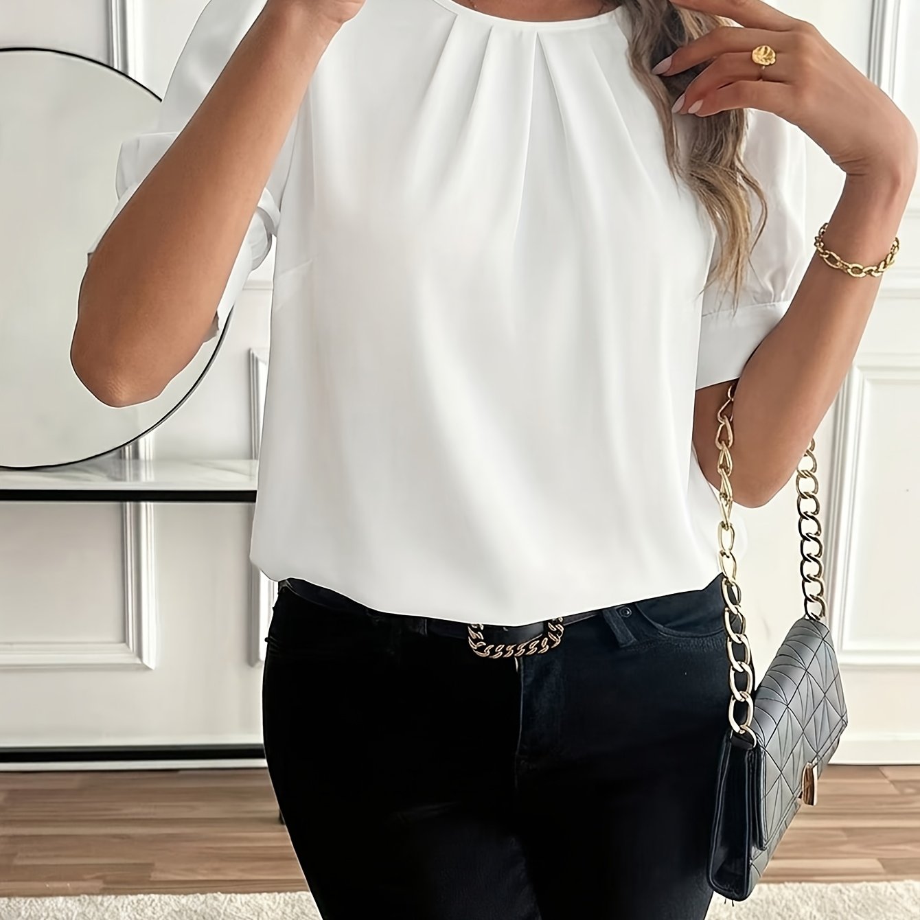 Women's Elegant Solid Color Short Sleeve Shirt