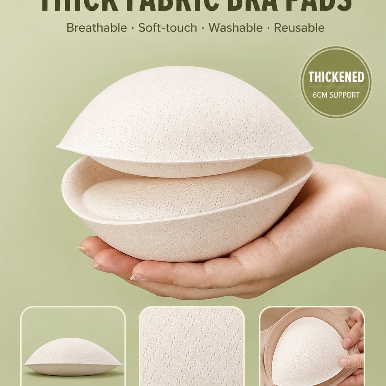 TEMU 1 Pair Thick 6cm Bra Pads, Small Size Removable And Washable Bust Enhancers, For Bra And Lingerie Accessories