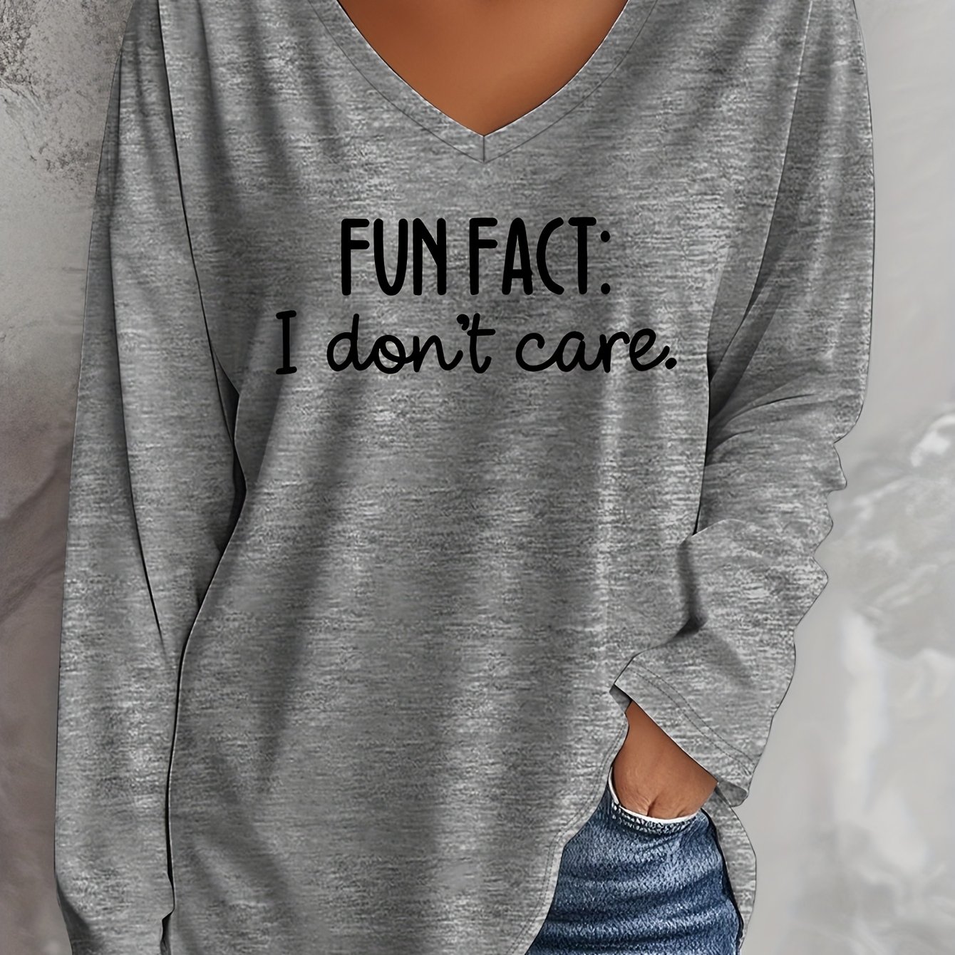 TEMU Plus Size, Women's Plus Size Oversized V-neck T-shirt - Loose Fit Long Sleeve Blouse Suitable For Home, Travel & Layering, Machine Washable
