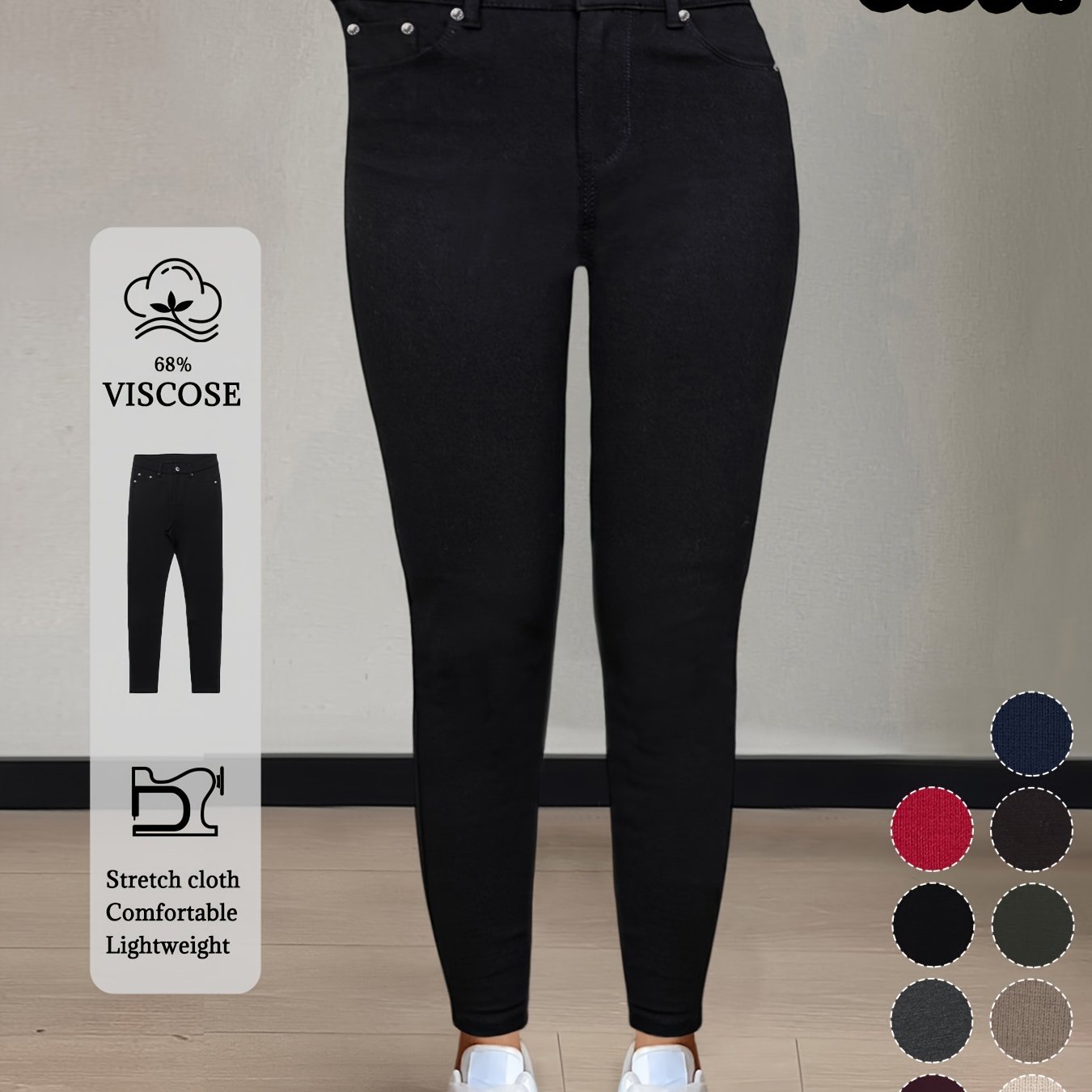 E-shop Damen High-Waist Elastische Street Style Einfarbige, eng anliegende Modehose mit Metallknopfdetails für Outdoor-Aktivitäten