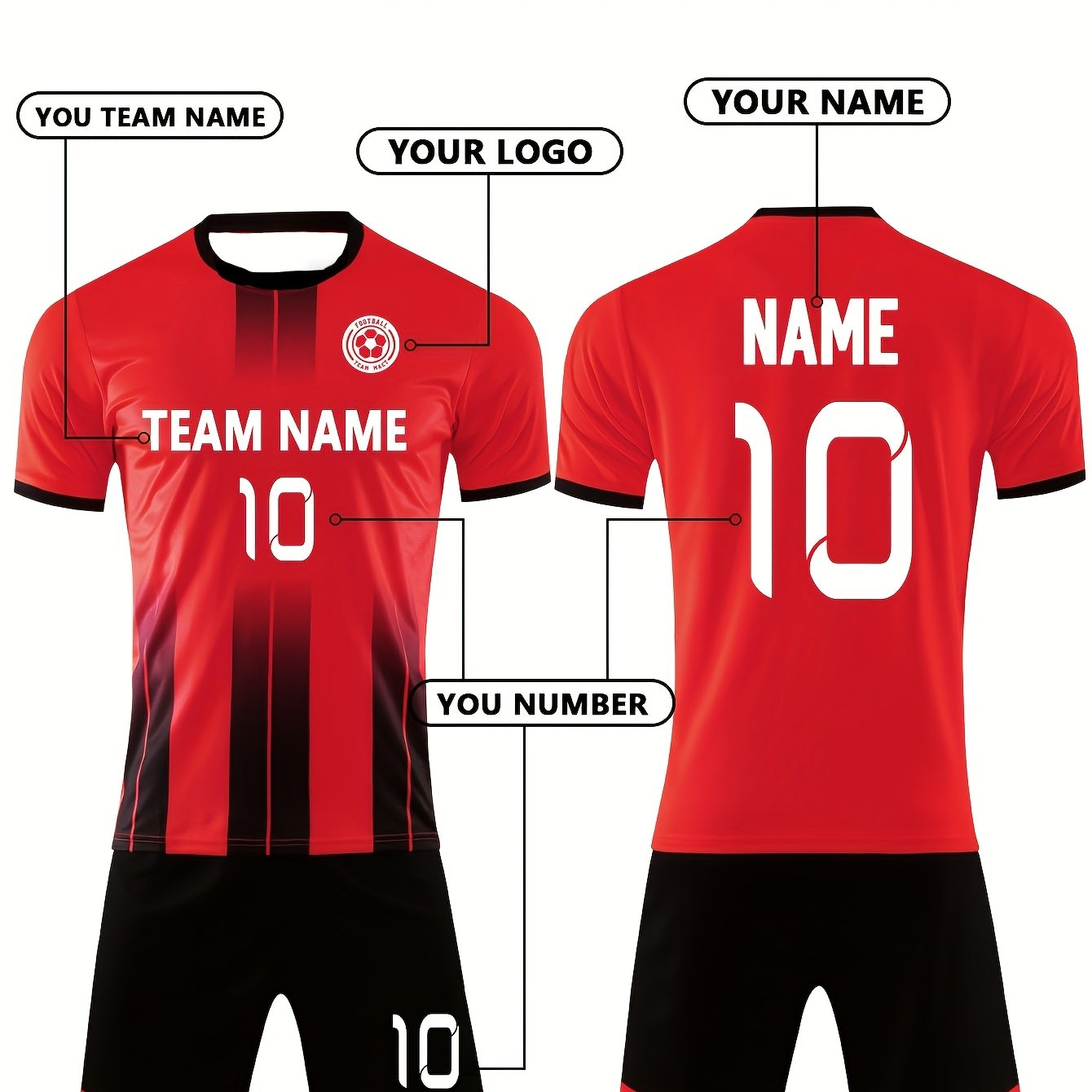 TEMU Conjunto de Camiseta de Fútbol, , Número, del Equipo Personalizables, Ropa Deportiva de Secado Rápido, Adecuada para Entrenamiento Individual y