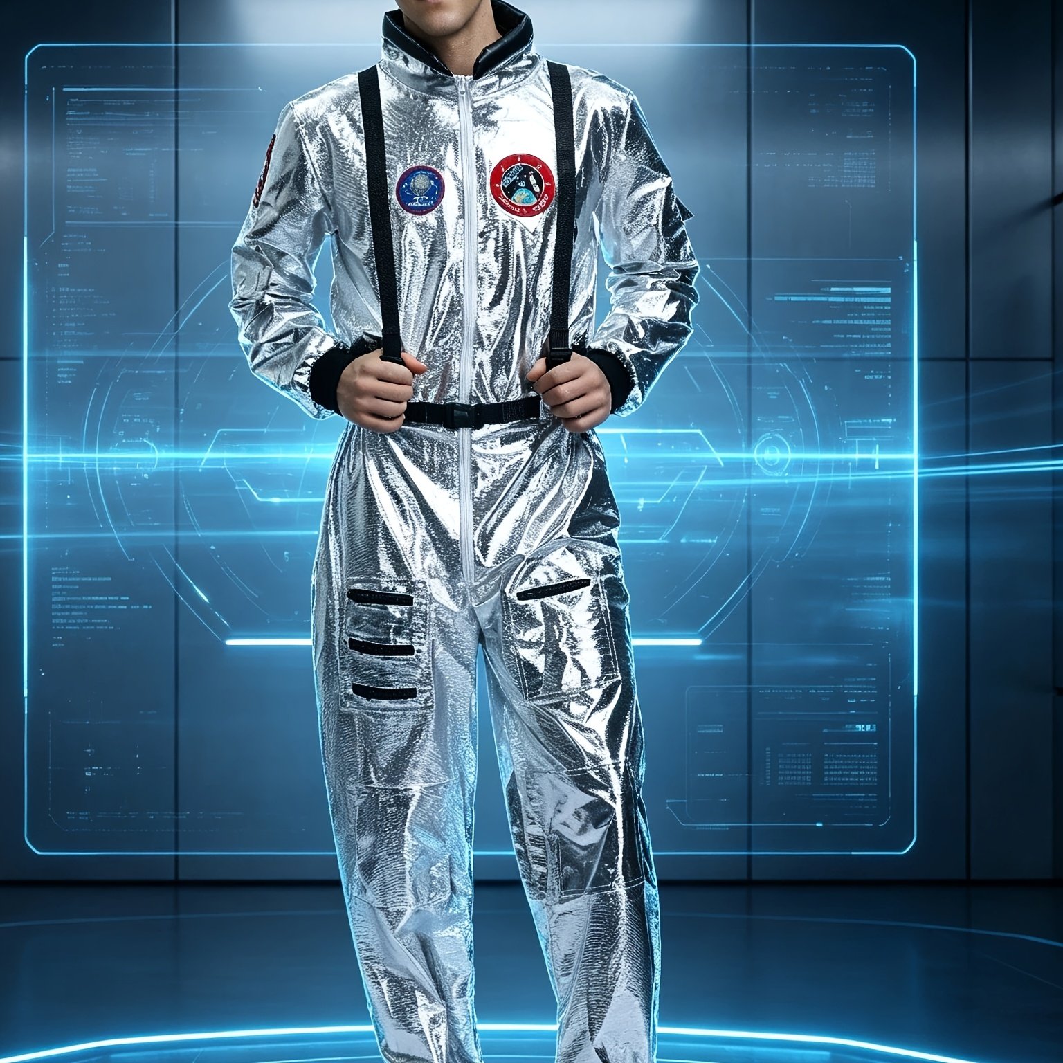 TEMU Men's Silver Astronaut Costume Adult Spaceman Jumpsuit Suit For Halloween Party Role Play, Role Play Outfits Men
