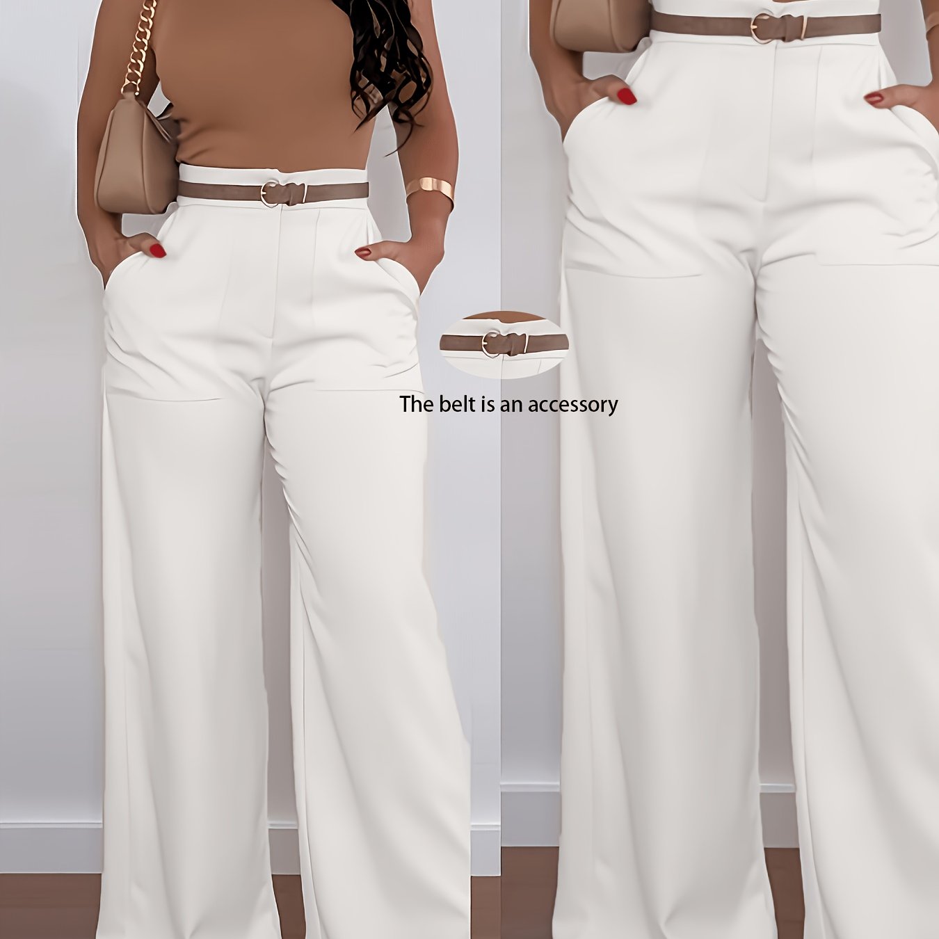 TEMU Women's Long Pants, Solid High-waist Wide-leg Casual Elegant Trousers ( -free) And [tamlane]