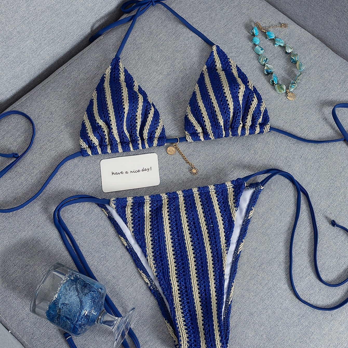 E-shop Neuer Stil 2026 2-teiliges Set modischer verführerischer Damen-Bikini-Badeanzug für Frühling/Sommer, zweifarbiger Mesh-Stoff mit