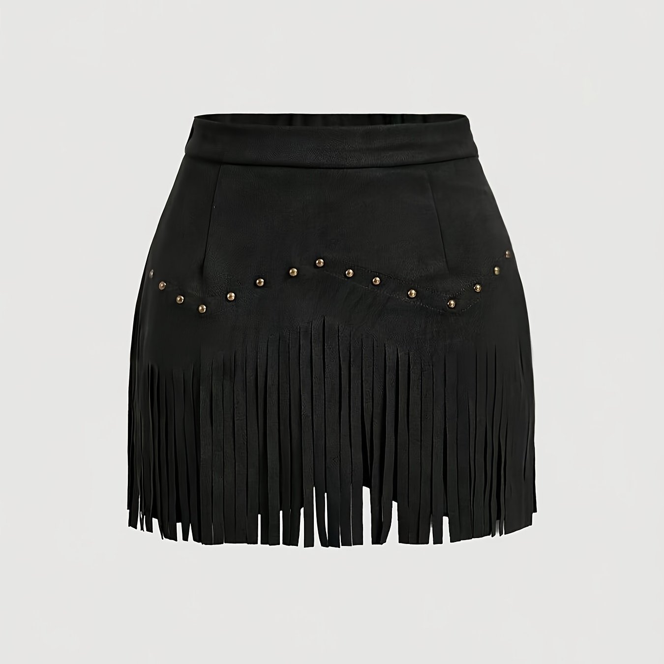 TEMU Women's Vintage Hippie Studded Tassel Brown A-line Skirt