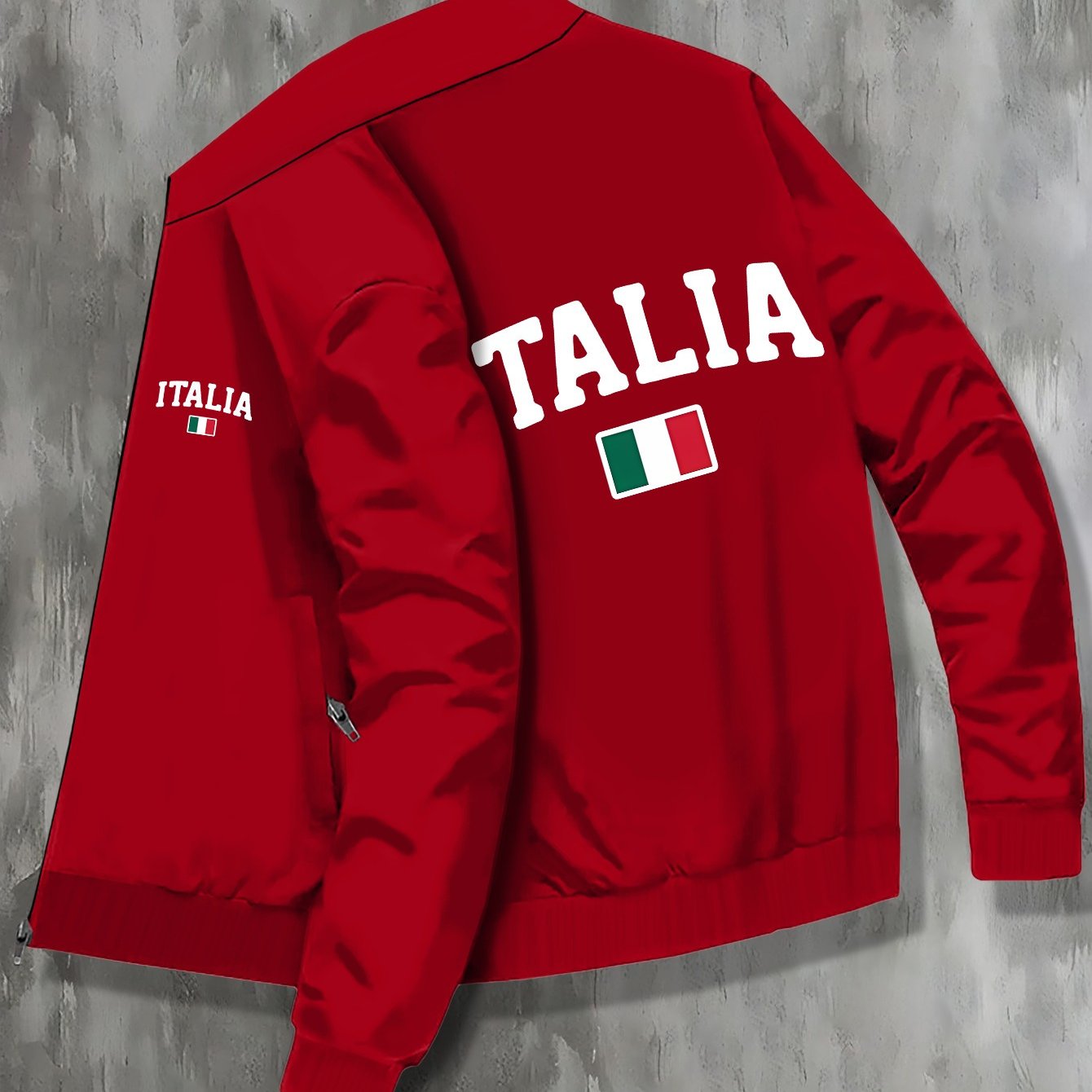 TEMU [customer ] Italia Plus Size Men's Lightweight Jacket - Casual College Style, Stretch Fabric, Machine Washable, Plus Size