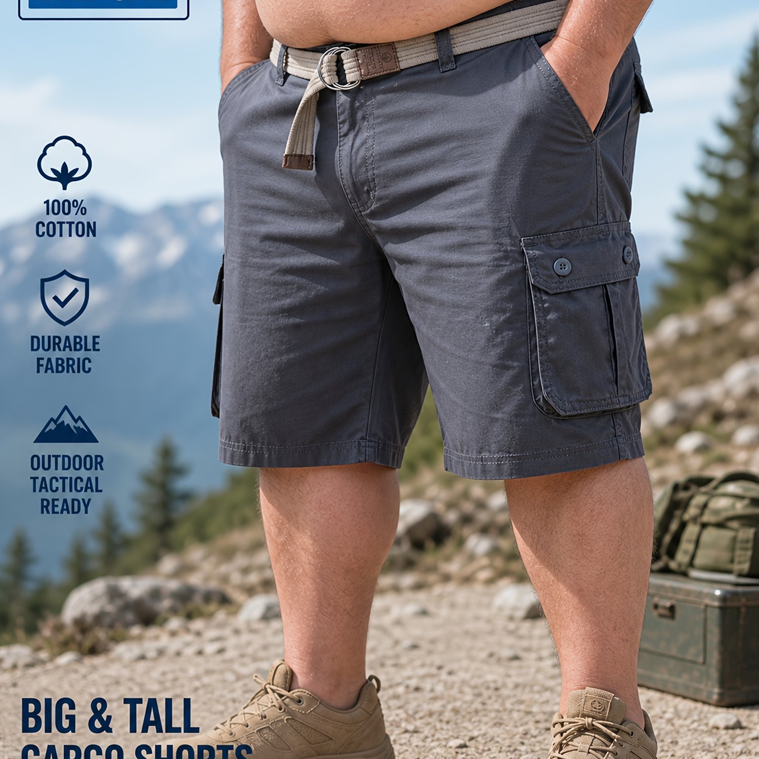 Image of 1pc [5 Colors ] Tactical Multi- Size Work Shorts, Men's Plus Size Cargo Shorts, 2xl To 6xl Plus Size Optional Outdoor Fishing Golf Hiking Fitness Breathable Plus Size Cargo Pants (belt Not Included)