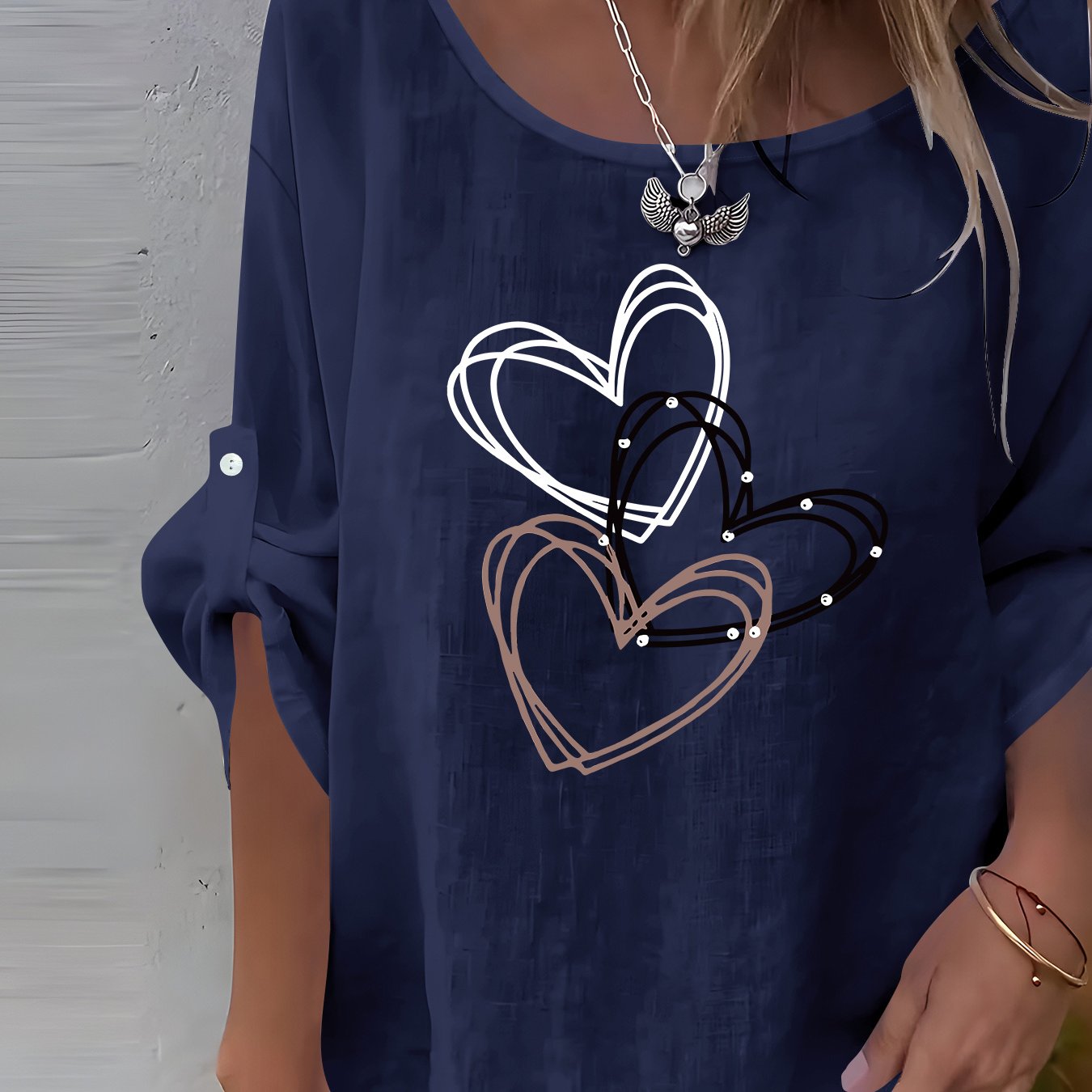 TEMU Valentine's Day Creative Print Simple Casual Round Neck Long Sleeve Shirt, Women's Shirt, Elegant Party Wear, Women's Blouse, Style, Beautiful