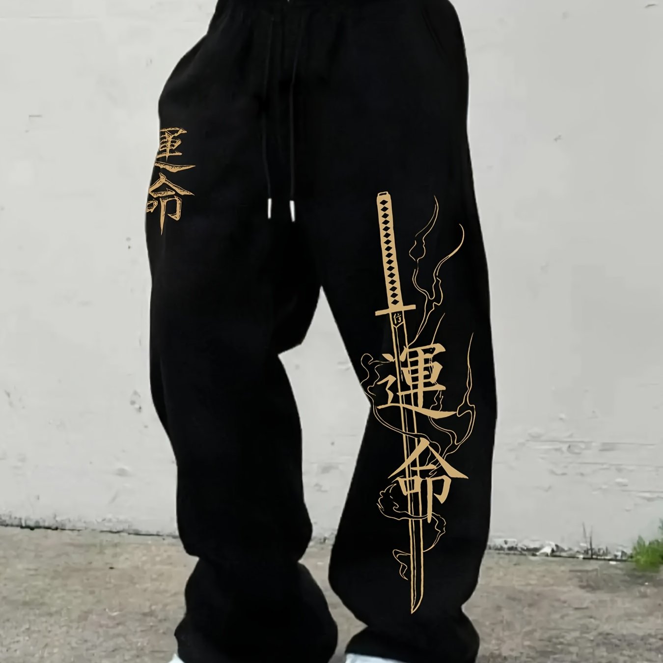 TEMU Pantalon Long Sportif Décontracté pour Hommes avec Imprimé Épée de , Design à Jambe Large avec Cordon, Pantalon de Jogging Ample Toutes Saisons