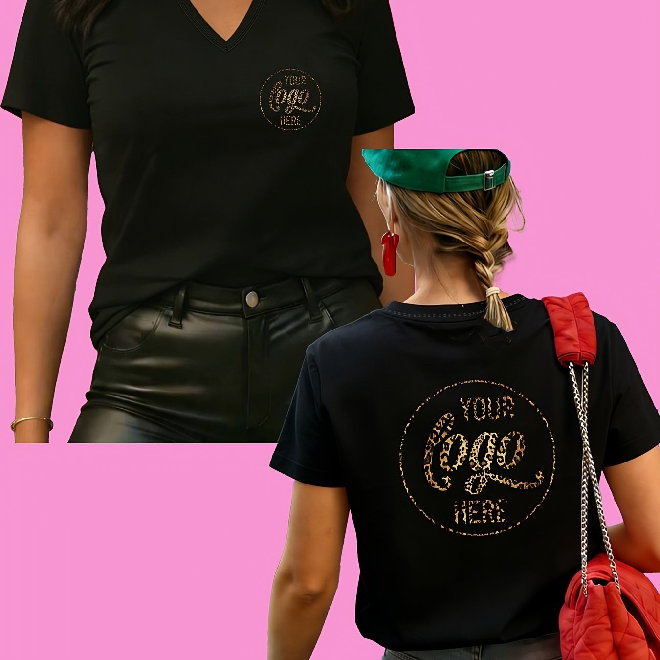 TEMU Custom 2d Printed Standard Size Women's V-neck Short-sleeve T-shirt, Fit, Resistant To Deformation, Customizable Logo Top, Comfortable, Suitable