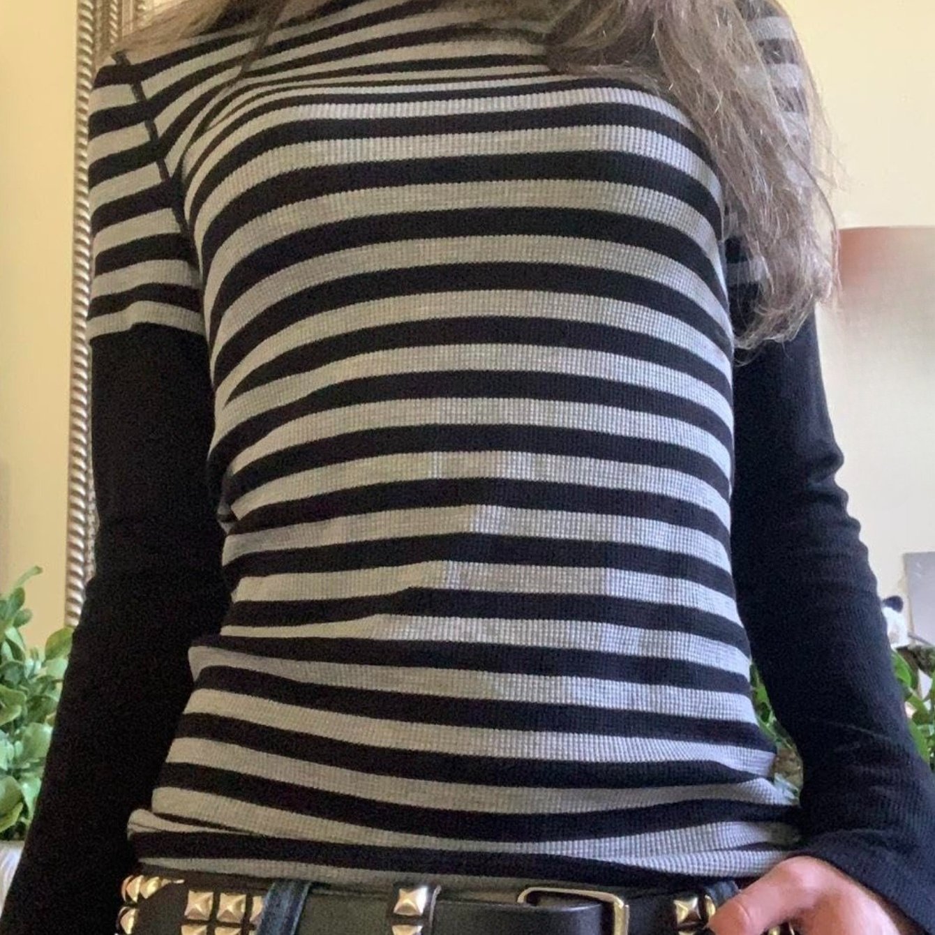 TEMU Y2k Autumn/winter Casual Fashion Long-sleeve Striped 2-in-1 Printed Top For Women