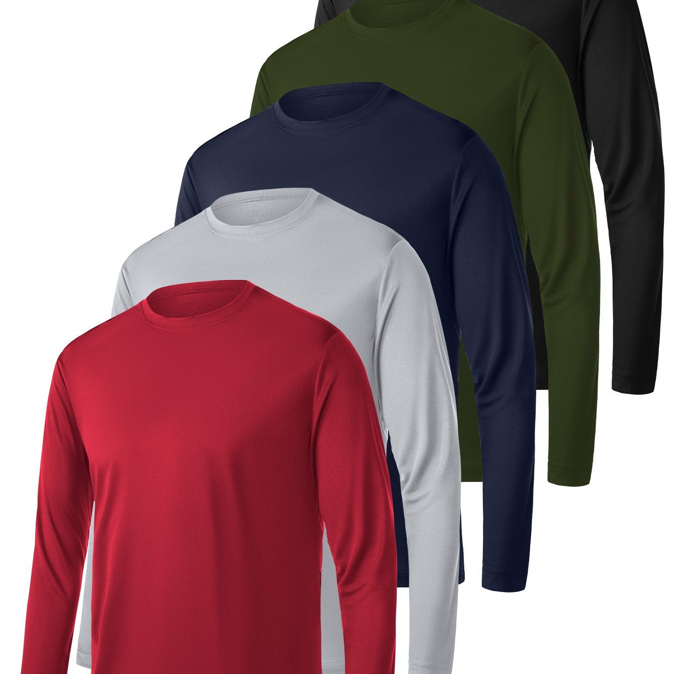 TEMU 5pcs Men's Long Sleeve Casual T-shirt Breathable And Quick Drying, Suitable For Fitness, Training, Sports And Daily Wear