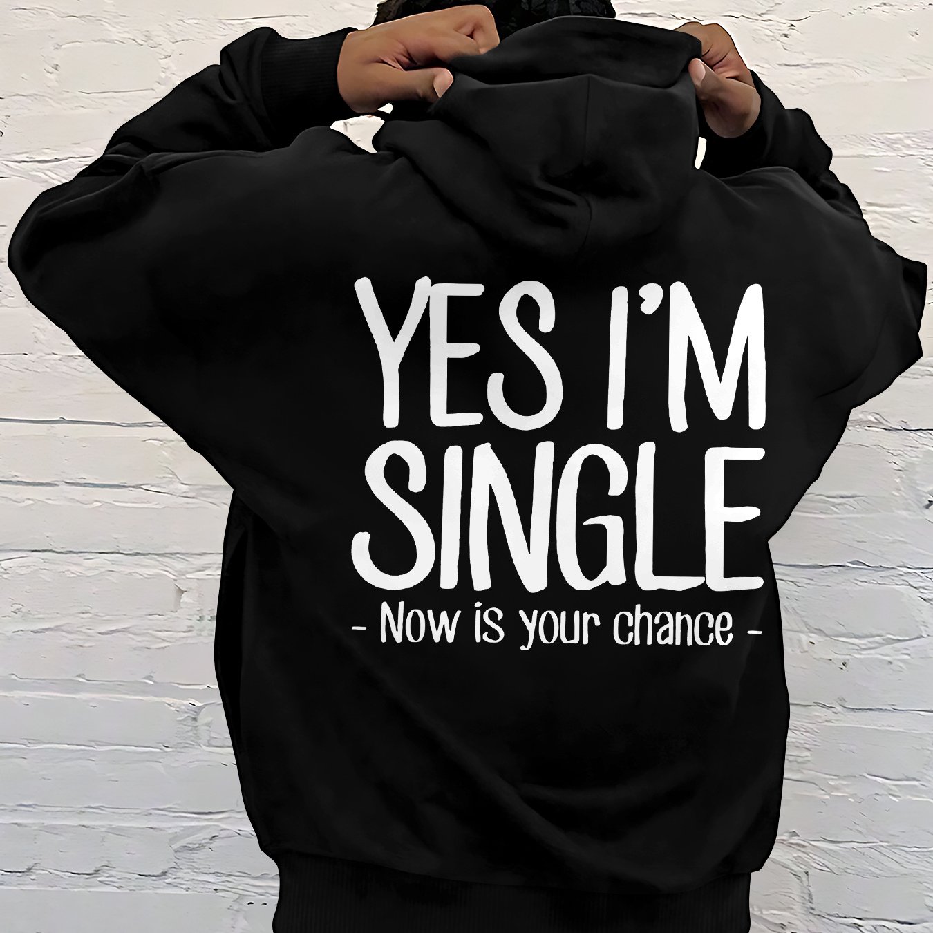 TEMU Men's Funny "yes I'm Single" Print Hooded Sweatshirt - Red Casual Streetwear Pullover With Kangaroo Pocket, White Text, Machine Washable