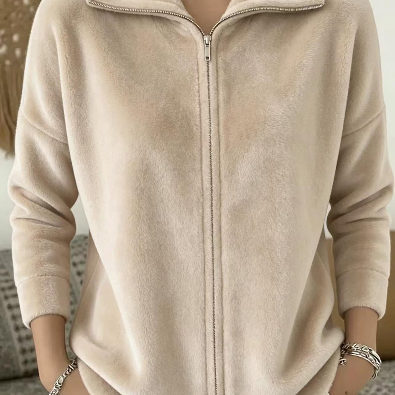 Image of Winter New Style Korean Fleece Solid-color Zipper Loose And Versatile Coat