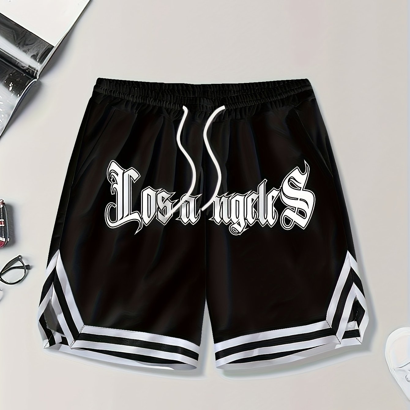 Men's Printed Basketball Shorts From Gengyuan, Designed For Casual Wear In Los Angeles, Featuring A Slightly Stretchy Drawstring For Outdoor Workouts During The Summer