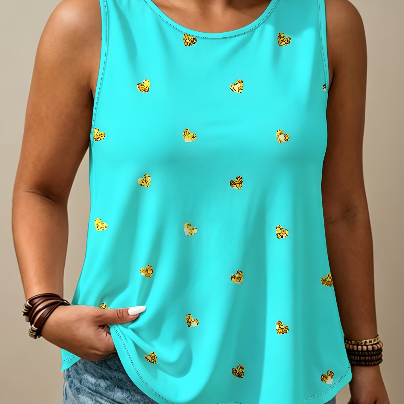 TEMU Hot Stamping Love Heart Print Sleeveless Vest, Large Size Women's Loose Casual Top, Summer And Autumn Versatile Fashion Base Shirt