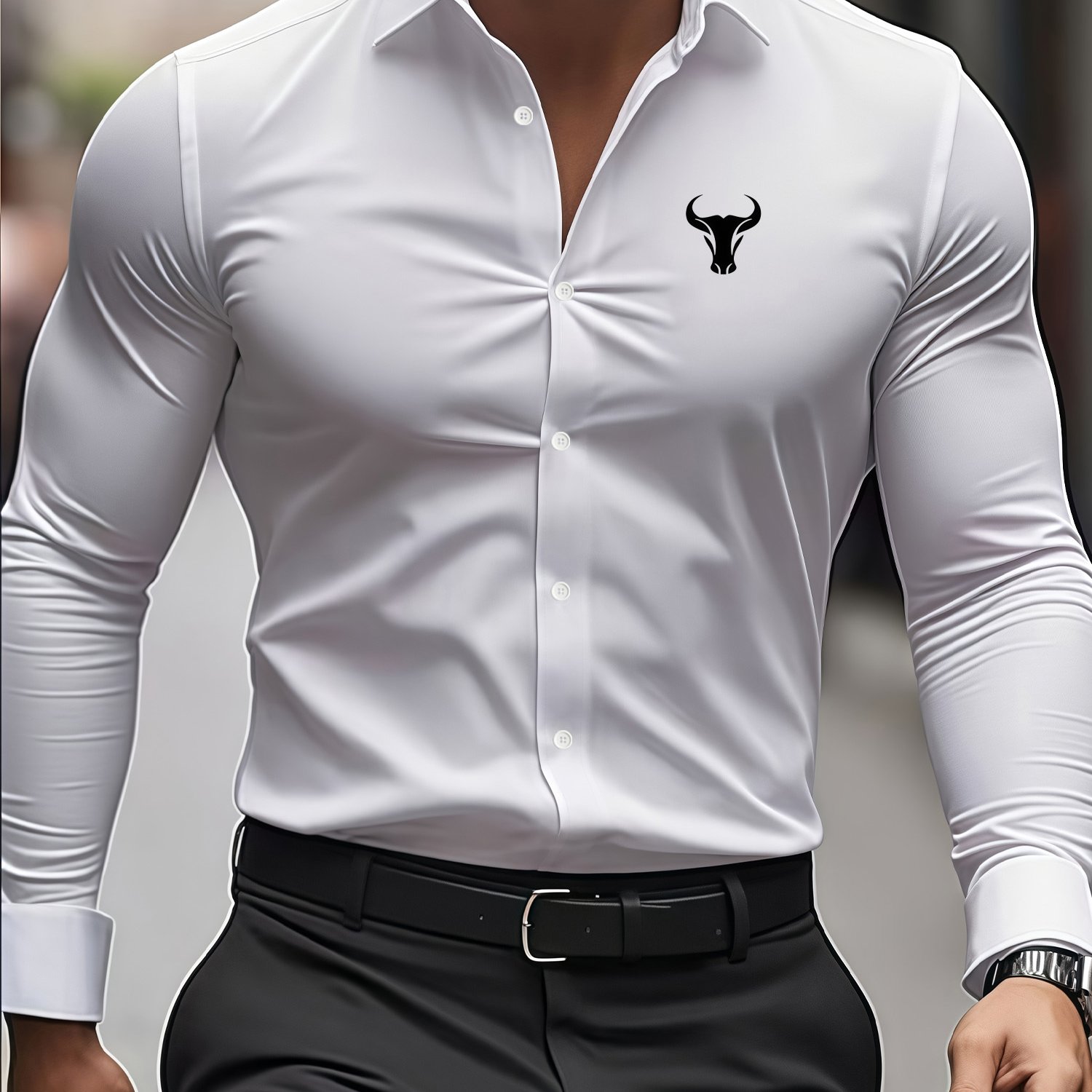 TEMU Men's Logo Shirt, In Multiple Colors, Business Casual Slim Fit Wrinkle-free Long Sleeve Light Luxury Dress Shirt