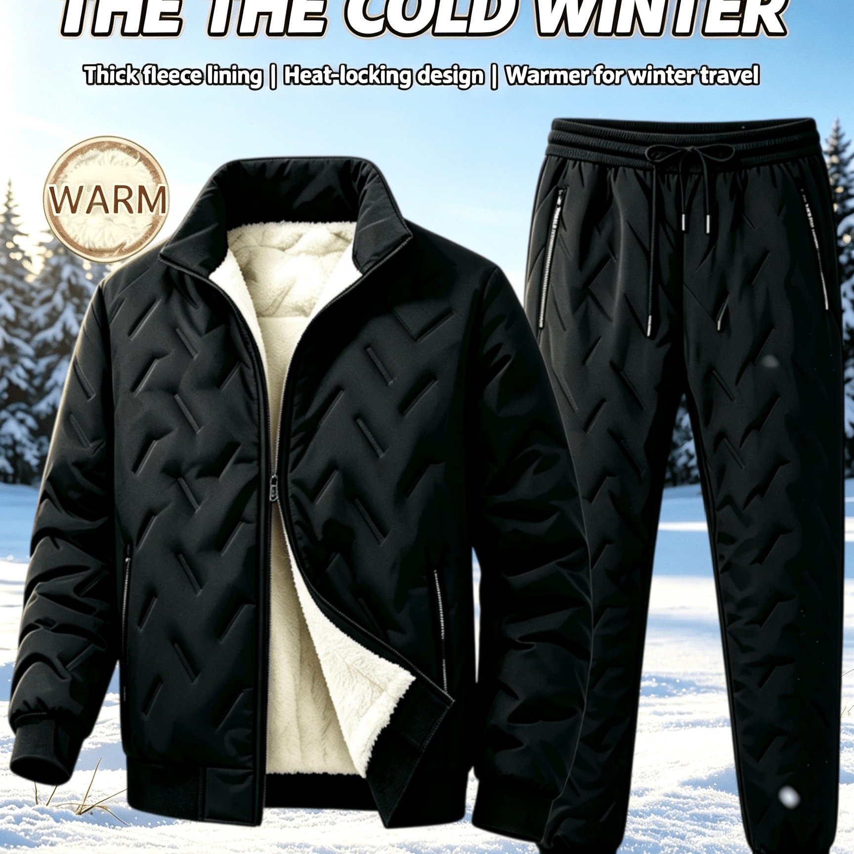 TEMU 2-teiliges Herren-Warmheits-Set mit Samtjacke und Samthosen - Weich und warm, Reißverschluss- und -Design, geeignet für Wandern, Bergsteigen und