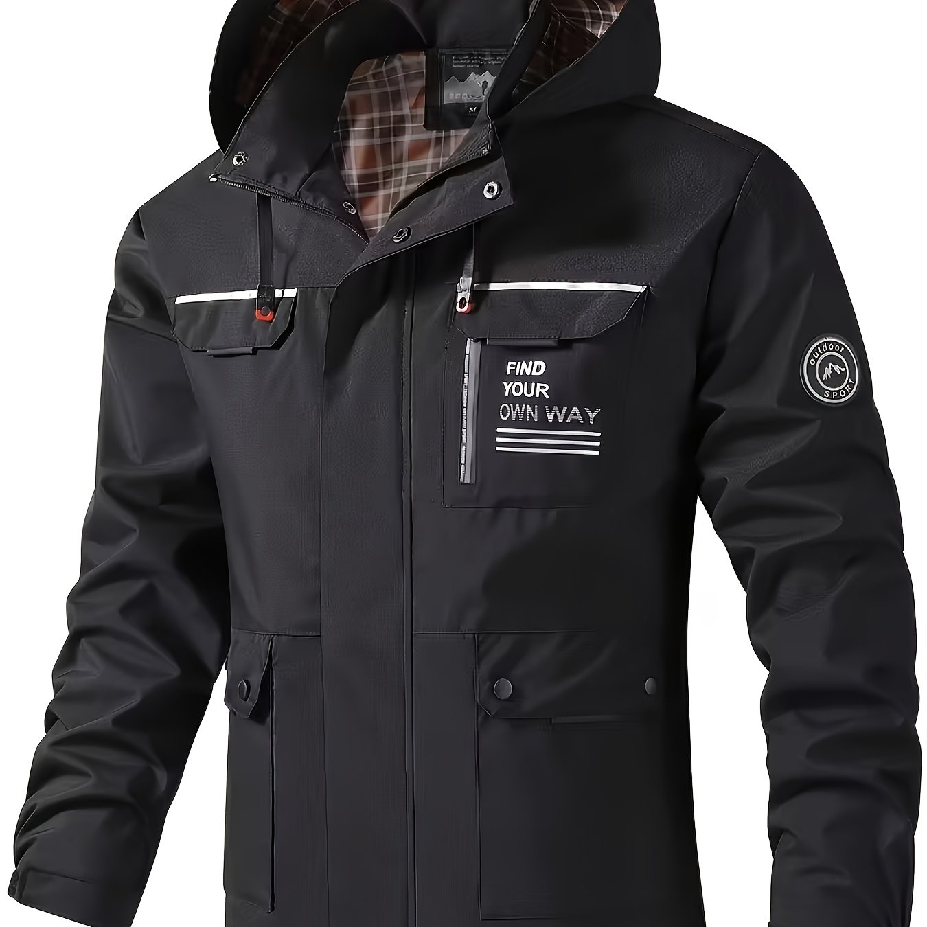 TEMU 1 Men's Thickened Winter Outdoor Work Jacket With Hat, Full Zipper Design And Multiple Pockets, Machine-washable Polyester Fiber, Suitable For