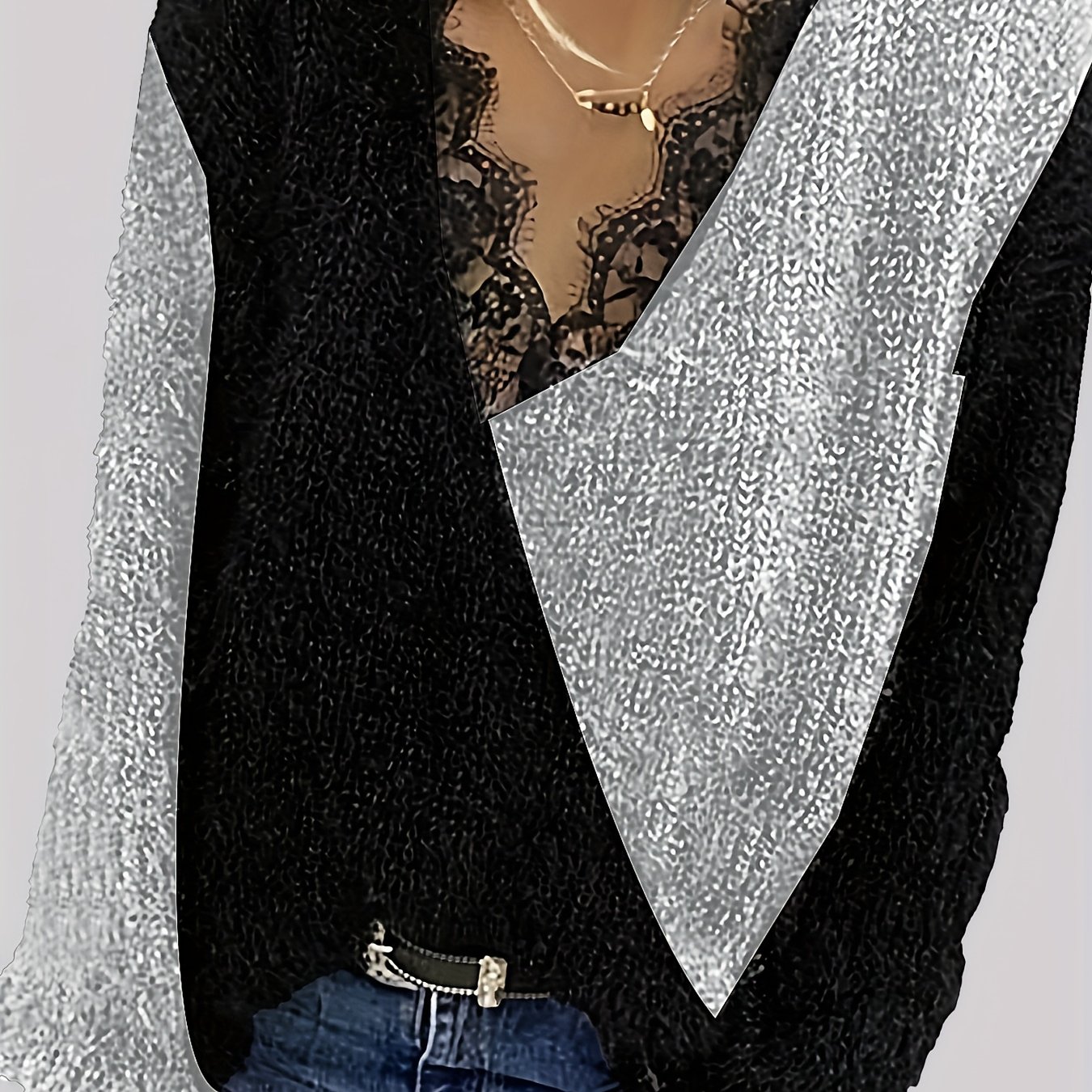 Image of New Popular Fashion Elegant Women's V-neck Long-sleeved Asymmetrical Pullover Sweater Autumn And Winter [nian Nian]