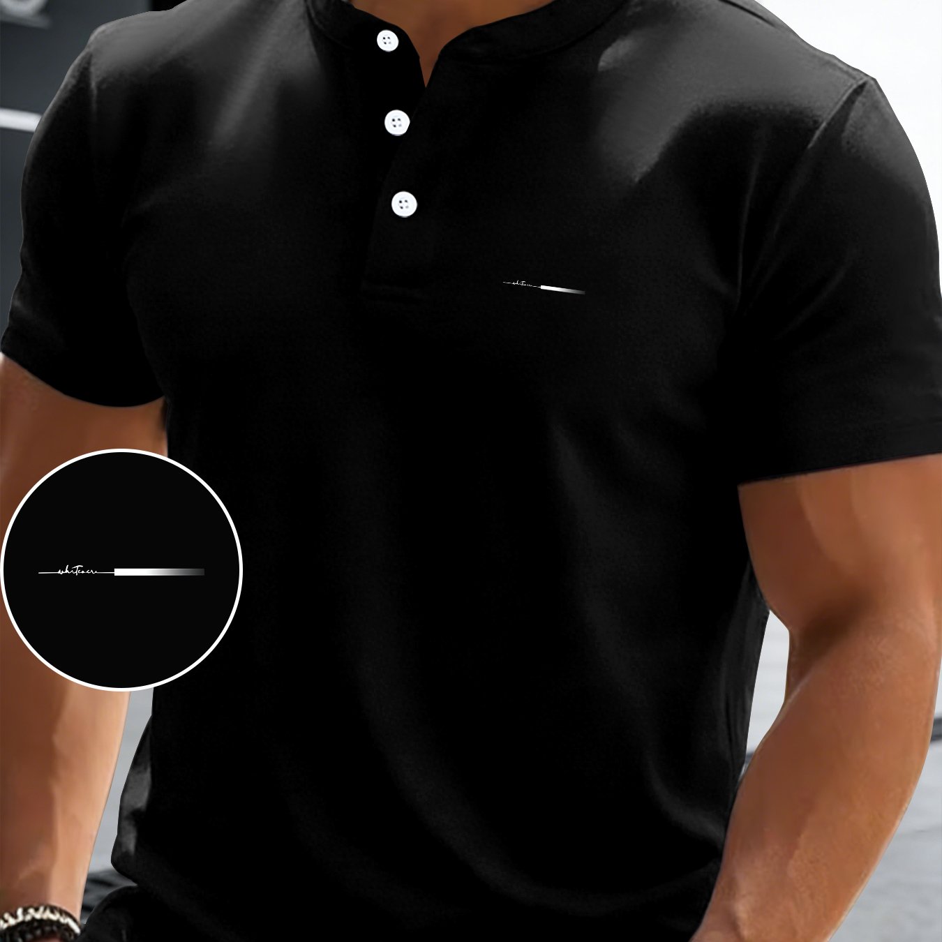 TEMU Men's Summer Casual Short-sleeve T-shirt Featuring A , Breathable Round Neck With A Henley Button Front, Regular Fit Suitable For Outdoor And