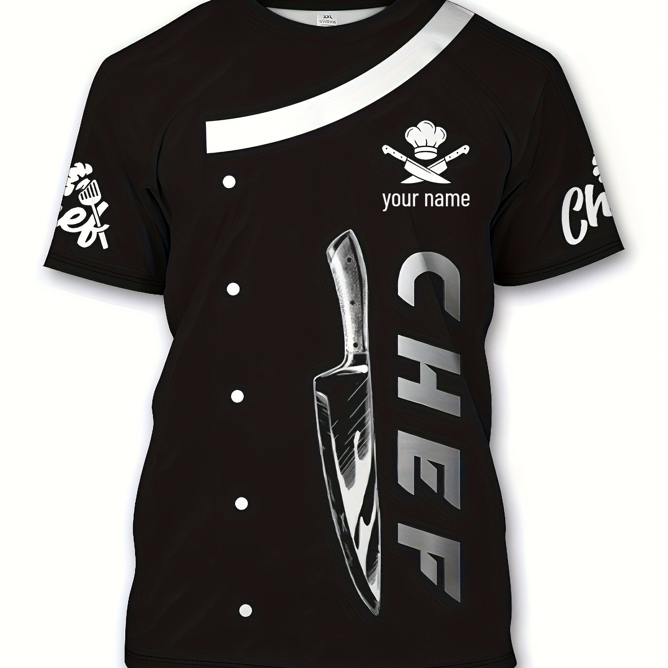 TEMU T-shirt personalizzata con stampato, uniforme da chef professionale - corta con stampa motivo coltello, , vestibilit� regular - Adatta per