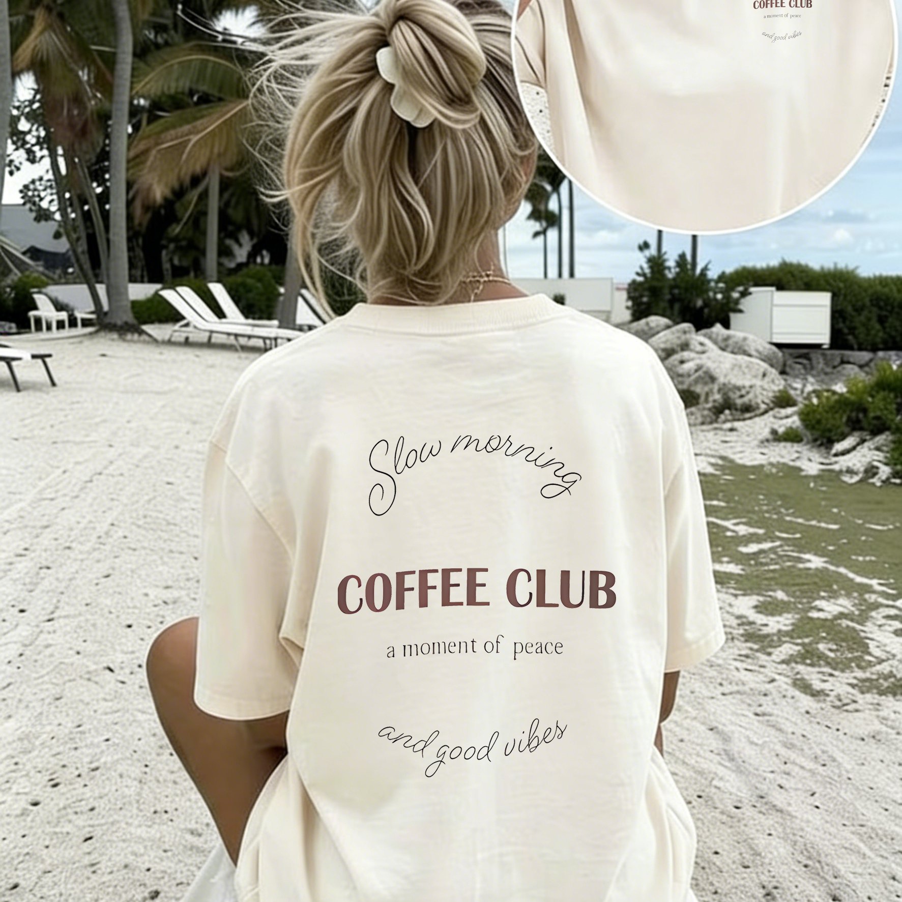 Women's Crew Neck T-shirt, Double-sided "slow Club" Graphic Tee, Cozy Lover Aesthetic Short Sleeve Top