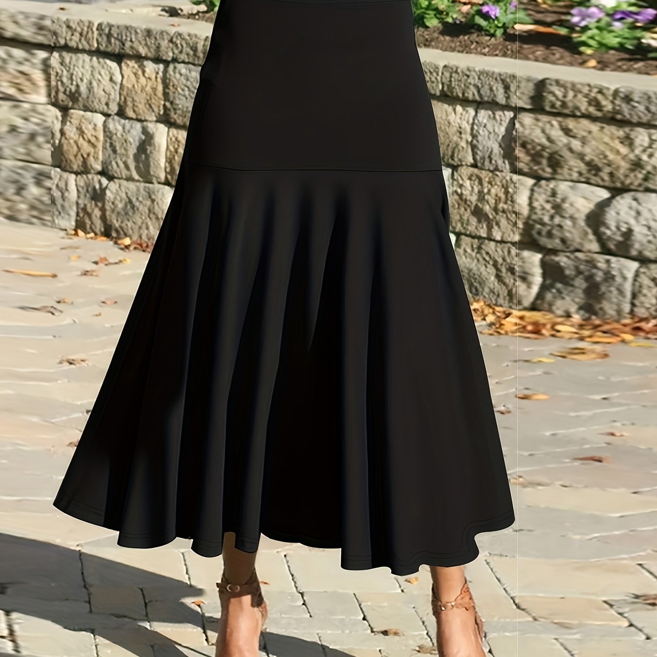 Spring/summer Fashion New Women's Dress. Elegant Style. Solid Black Waist-cinching A-line Skirt