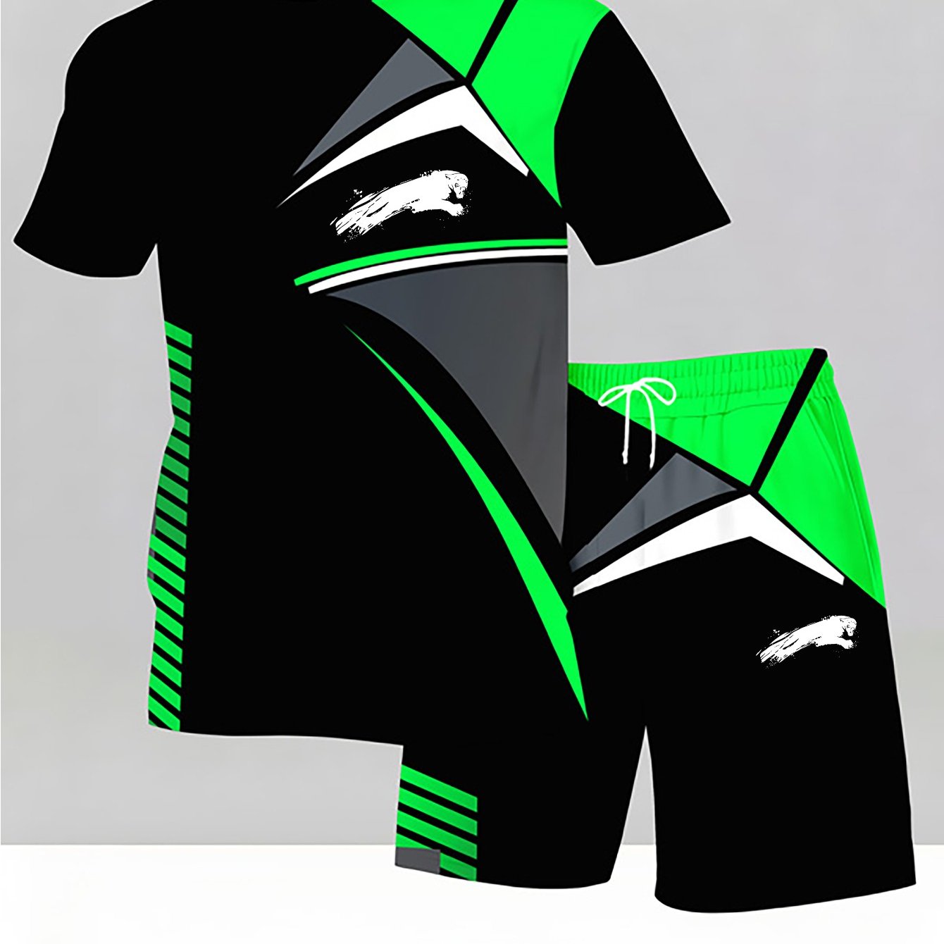 TEMU Men's Tracksuit- Breathable& Sweatproof, Short Sleeve Crew Neck T-shirt& Shorts Set, Lightweight Quick-drying Polyester Material Suitable For