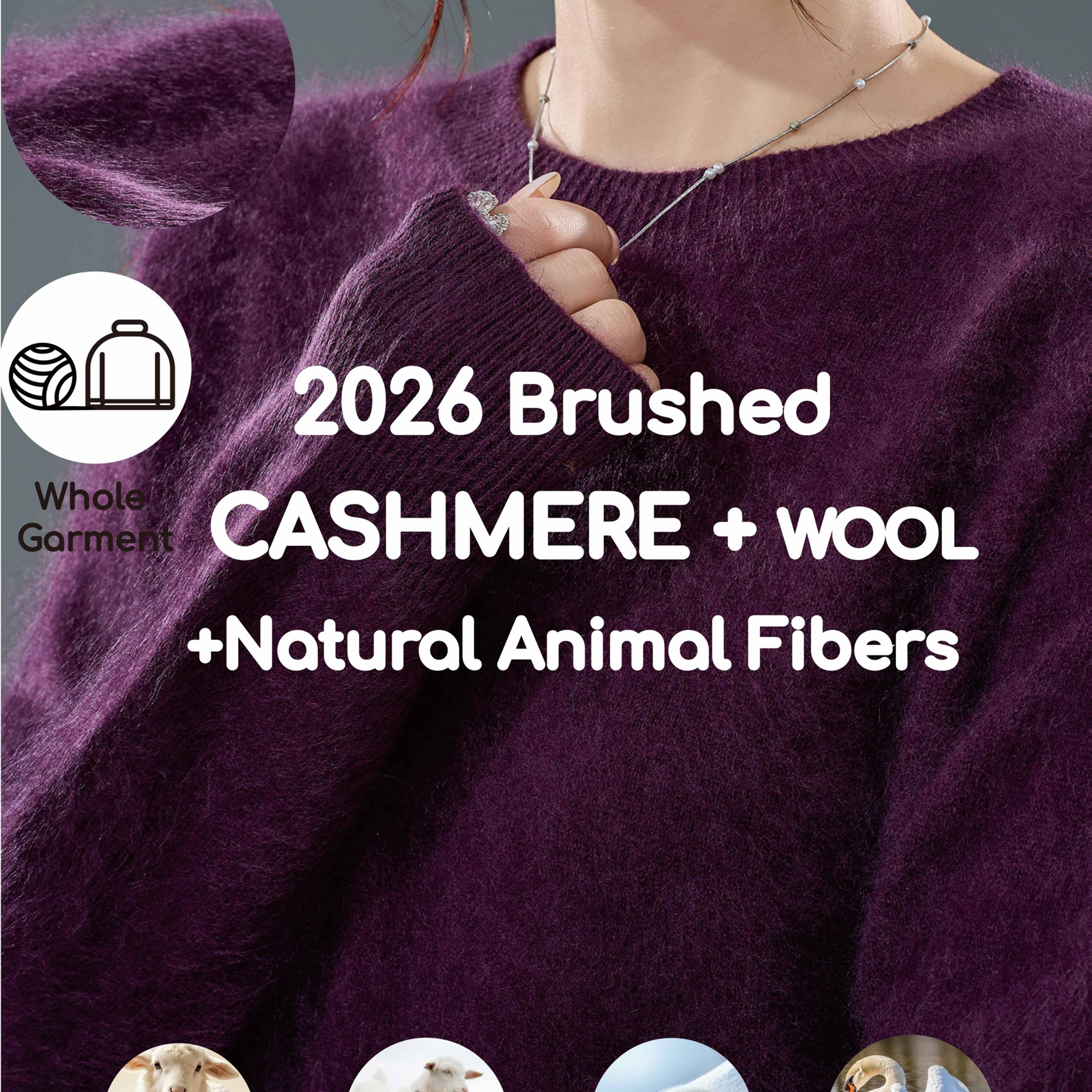 TEMU 2026 Autumn/winter New Upgraded Women's Crewneck Brushed Cashmere Sweater | Fabric, Thickened Air Layer For Heat , Cloud-like Soft And Plush