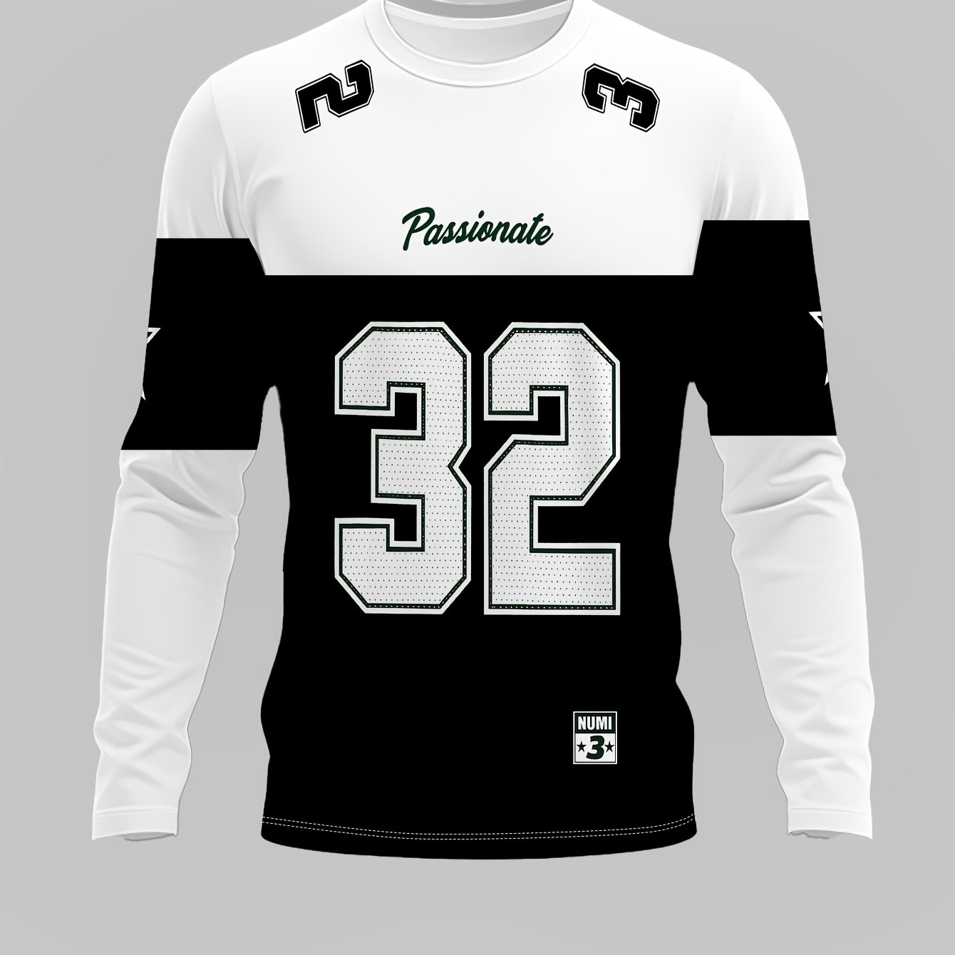 TEMU Camiseta de larga en bloque de color y negro de moda con número 32 y estampado de estrellas, top deportivo , hombre, estampado de números,