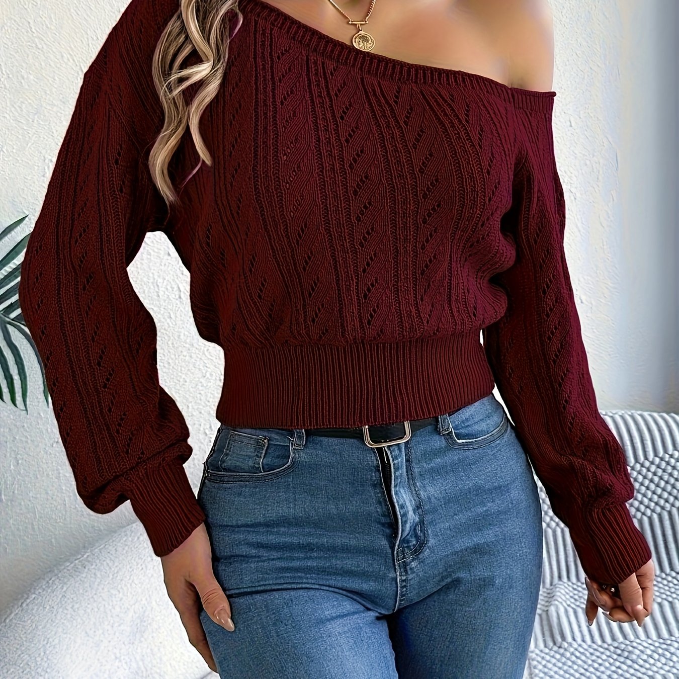 New Fashionable Elegant -shoulder Long Sleeve Women's Pullover Sweater