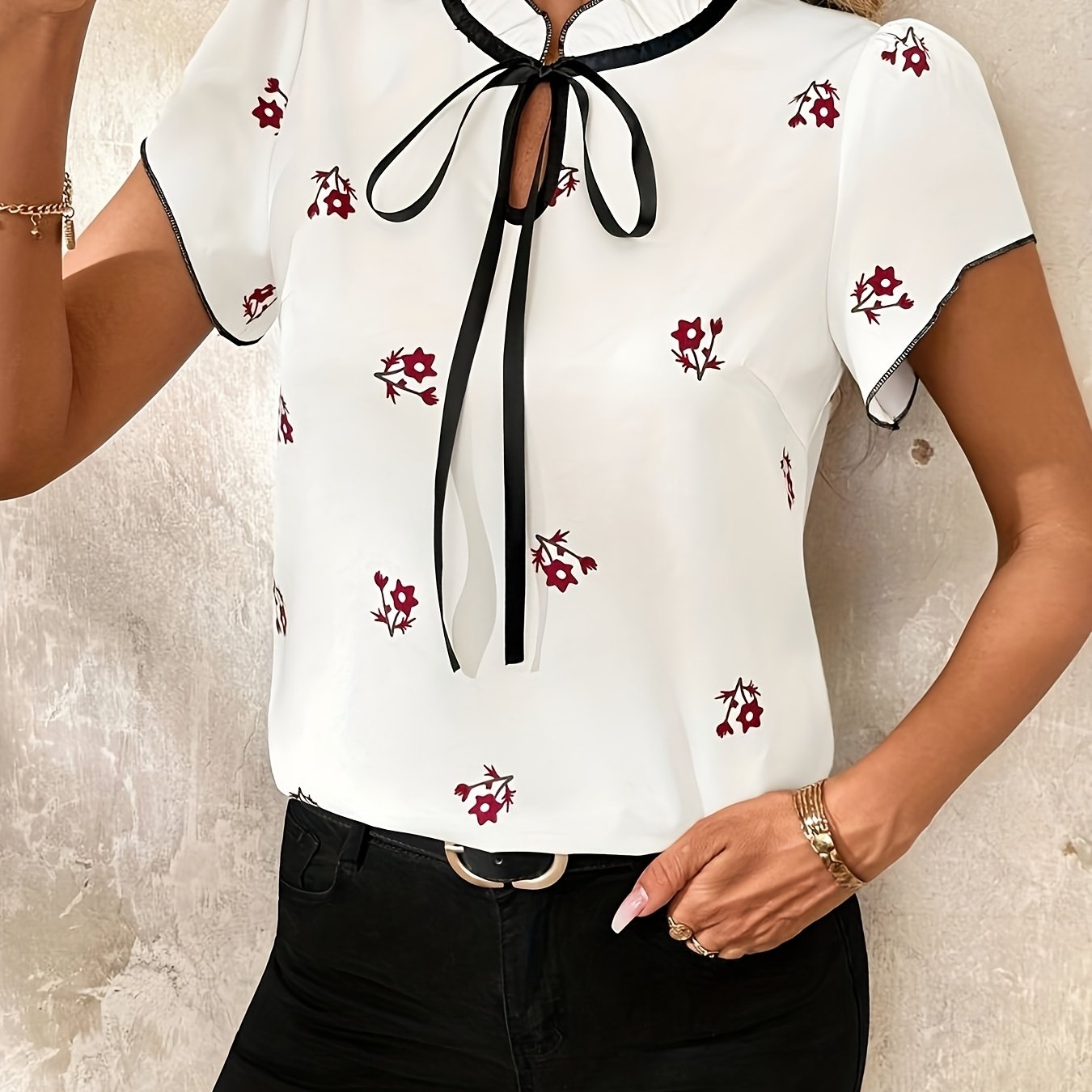White Floral Print Blouse