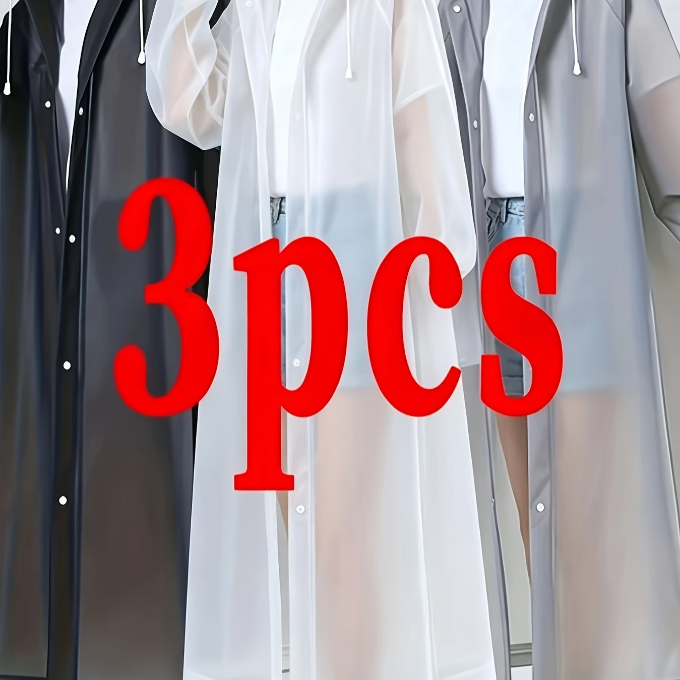 TEMU 3pcs Long Full-body Heavy-duty High Quality Rain Poncho For Adults, Unisex Portable Outdoor Travel Raincoat For Women And Men, Portable Rain