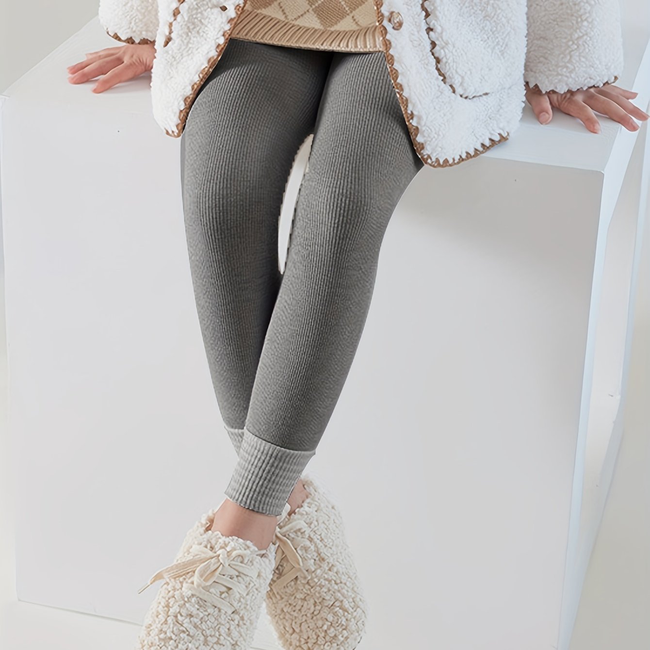 Solid Girls Thick Ribbed Leggings Comfy Leggings For Fall Winter