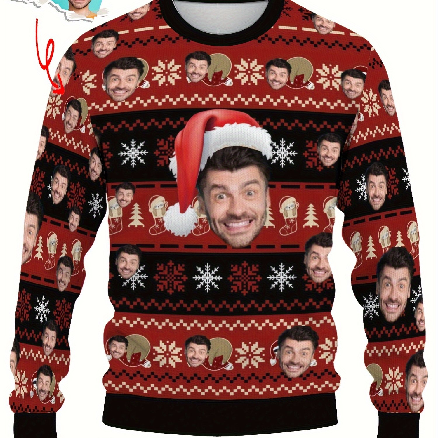 TEMU Customized Christmas Sweatshirt For - Personalized Santa Hat & Snowflake Design, Machine-washable Fabric, Festive , Durable Casual Holiday Gift
