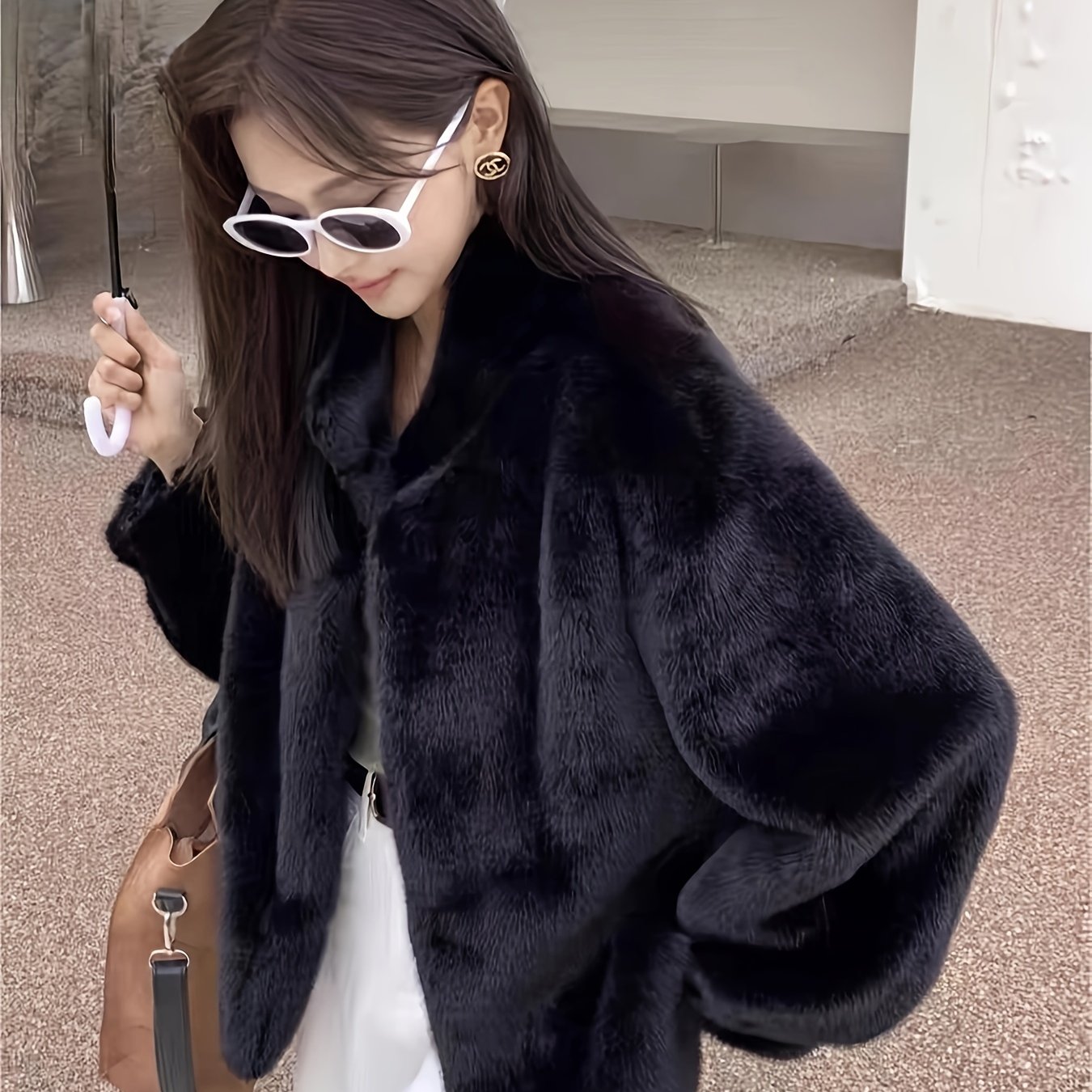 TEMU Women's Spring Autumn Women's Clothing New Faux Plush Short Collar Faux Coat Women's Short Easy Casual Coat Little Dress Style Women's Clothing