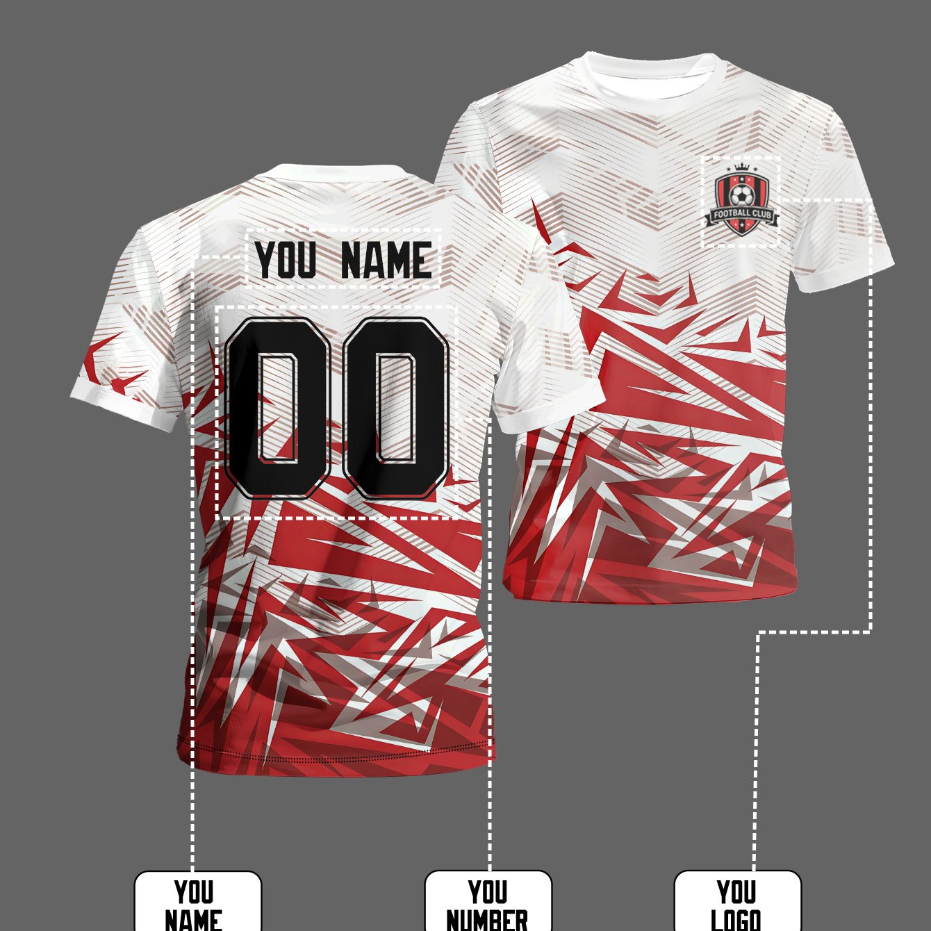 TEMU [] Custom Men's Short Sleeve Soccer Jersey T-shirt, Athletic Training Wear, Personalized Number And Logo Soccer Uniform, Red And White Geometric
