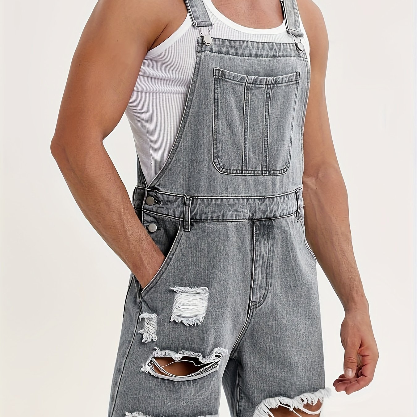 Men's Denim Overalls Jean Shorts Bib Coveralls Loose Fit Work