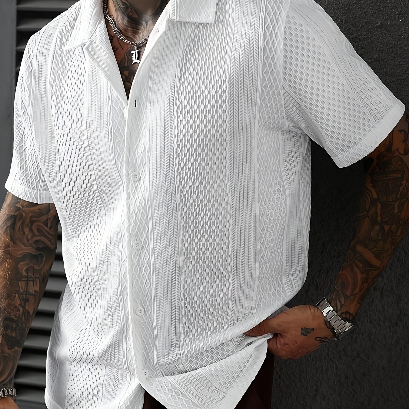 TEMU Men' Color Knitted Short Sleeve Shirt