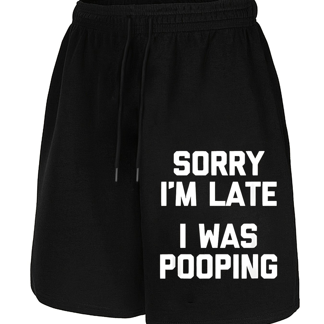 TEMU [summer Shorts]men's Funny Sorry I'm Late I Was Pooping Print Shorts With Poop- Humorous Bathroom Jokes, Casual Summer Outdoor Gym Swim Shorts,