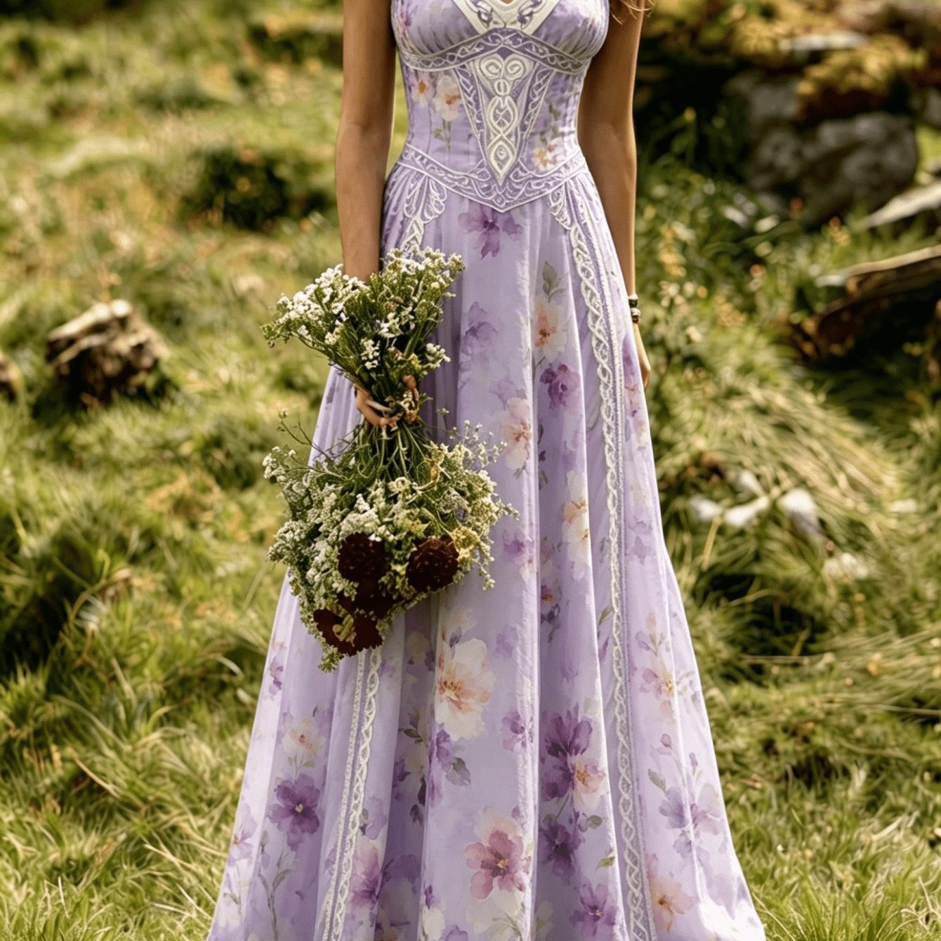 Image of Women's 2026 Summer Vintage Celtic Floral V-neck Maxi Dress - Sleeveless A-line Flowy Beach Dress With , Loose Fit Evening Gown Suitable For Parties, Weddings, Banquets, Machine Washable Dress