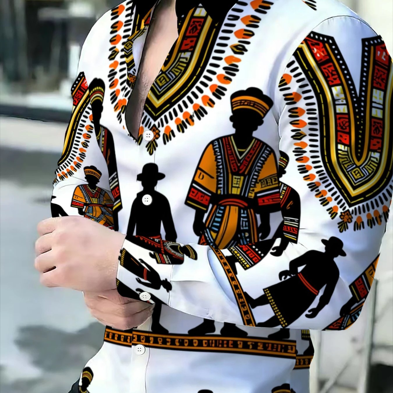 TEMU African Men's Long Sleeve Shirt, Casual Fashion , Vintage Ethnic Style Shirt