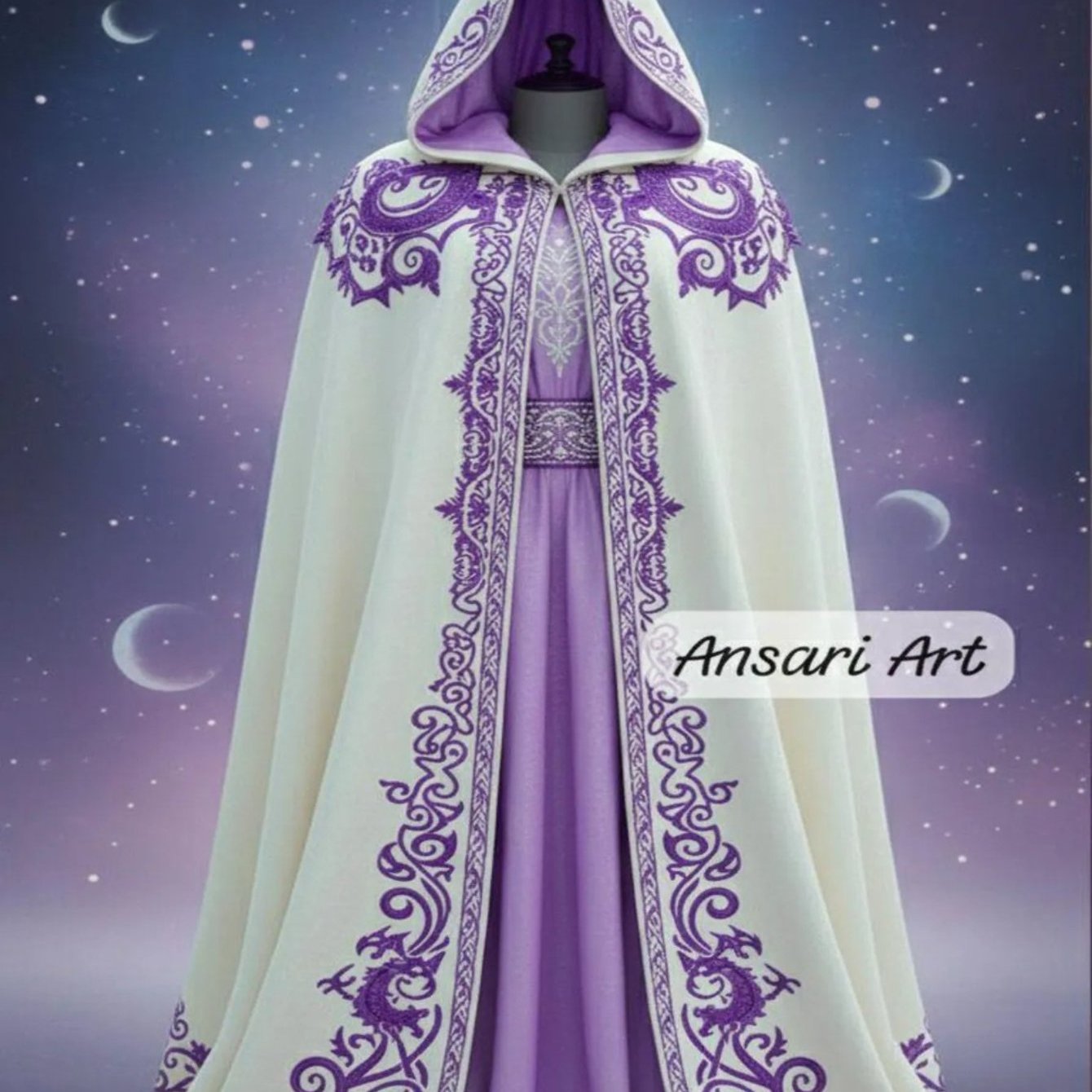 TEMU White Background Purple Halloween Women's Cape Long Hooded Court Style Cloak Dress Outerwear