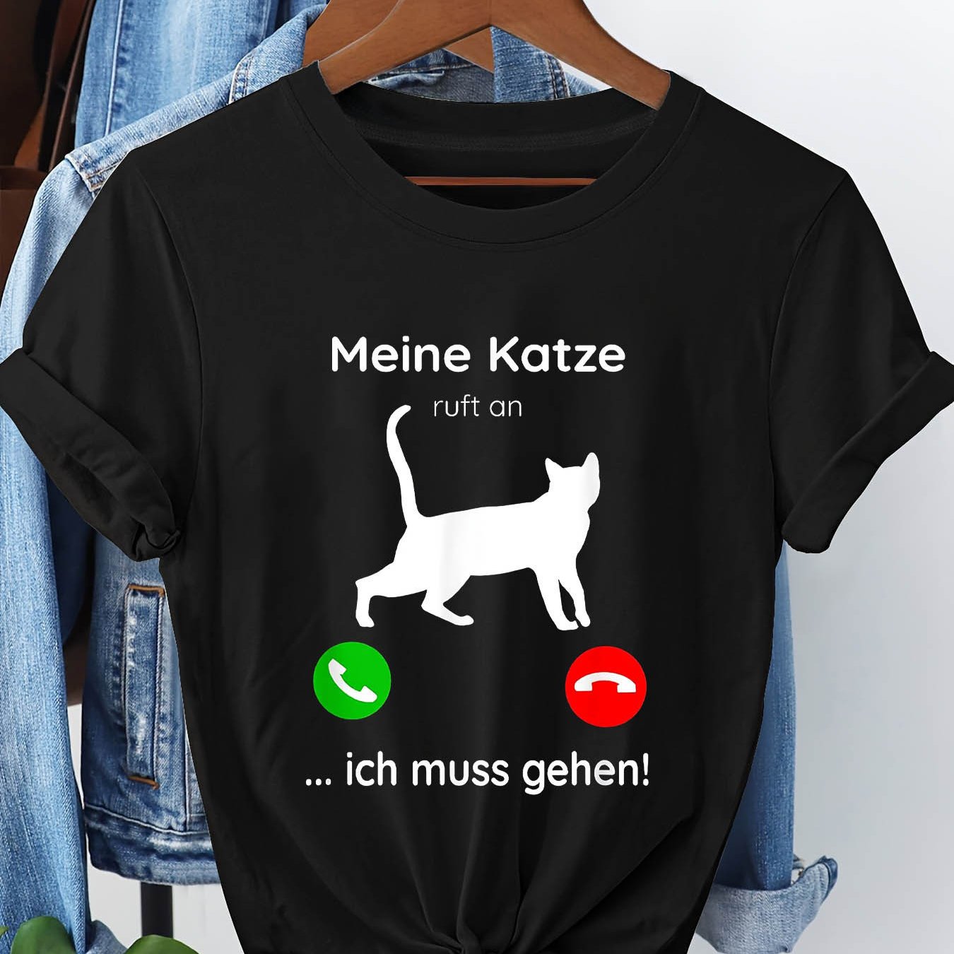 Image of Plus Size - Is Calling...i ! Graphic Print T-shirt, Short Sleeve Crew Neck Casual Top For Summer And Spring, Women's Clothing