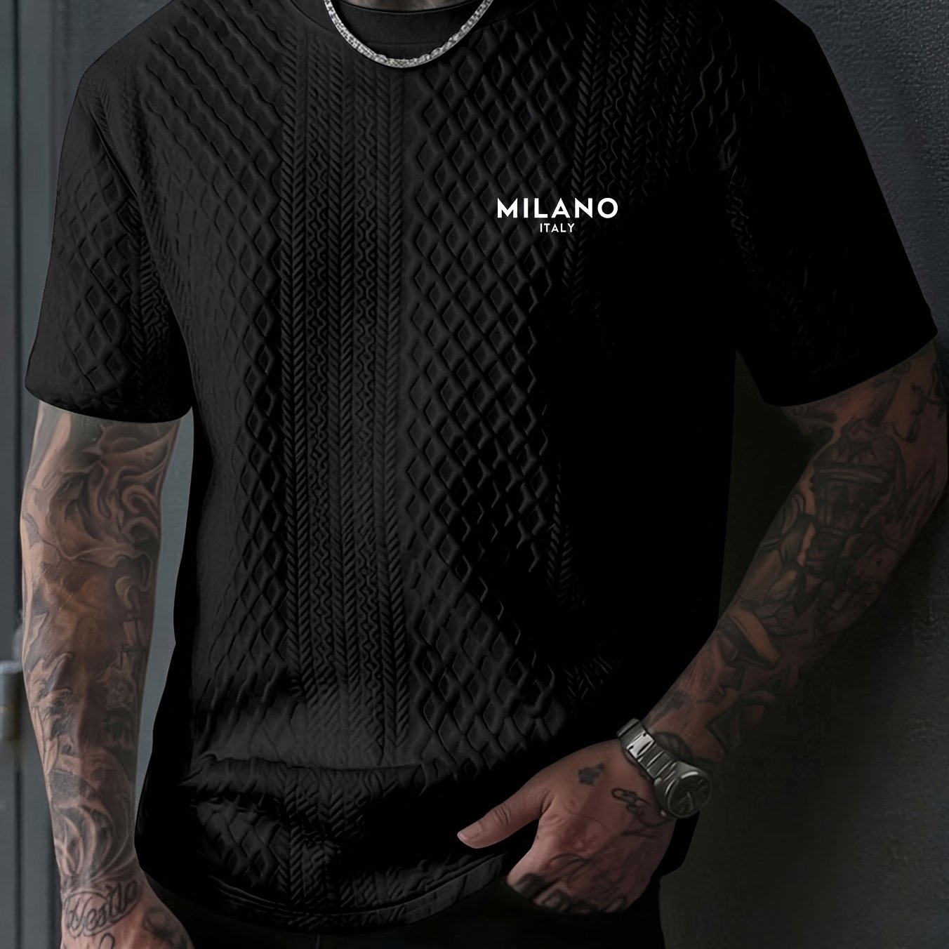 TEMU Men's New Textured Fabric Round Neck T-shirt
